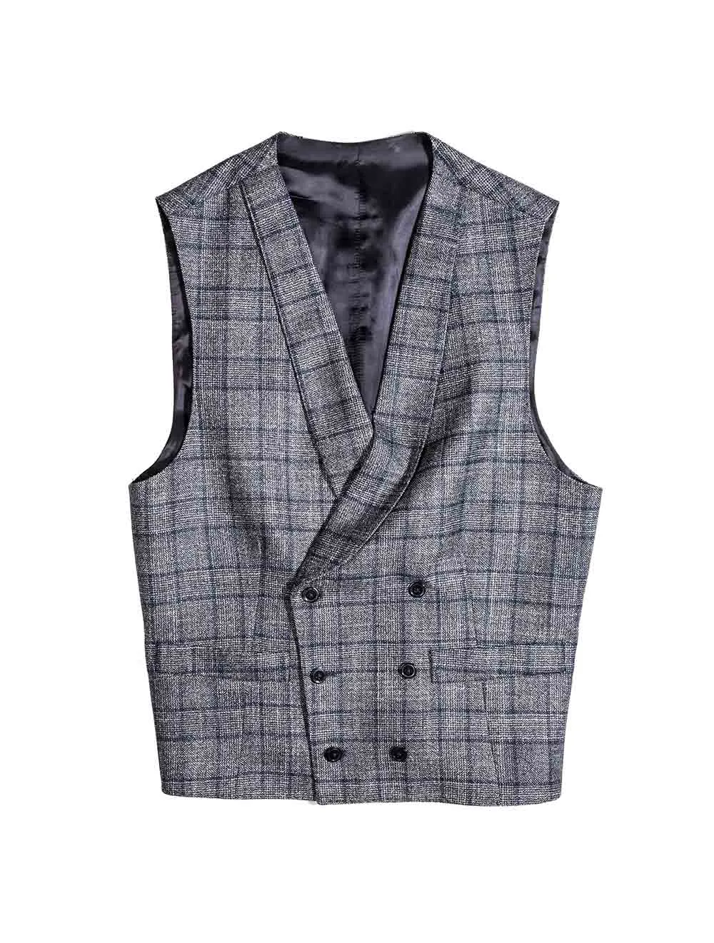 Check Cashmere Suit with Double Breasted Waistcoat Grey