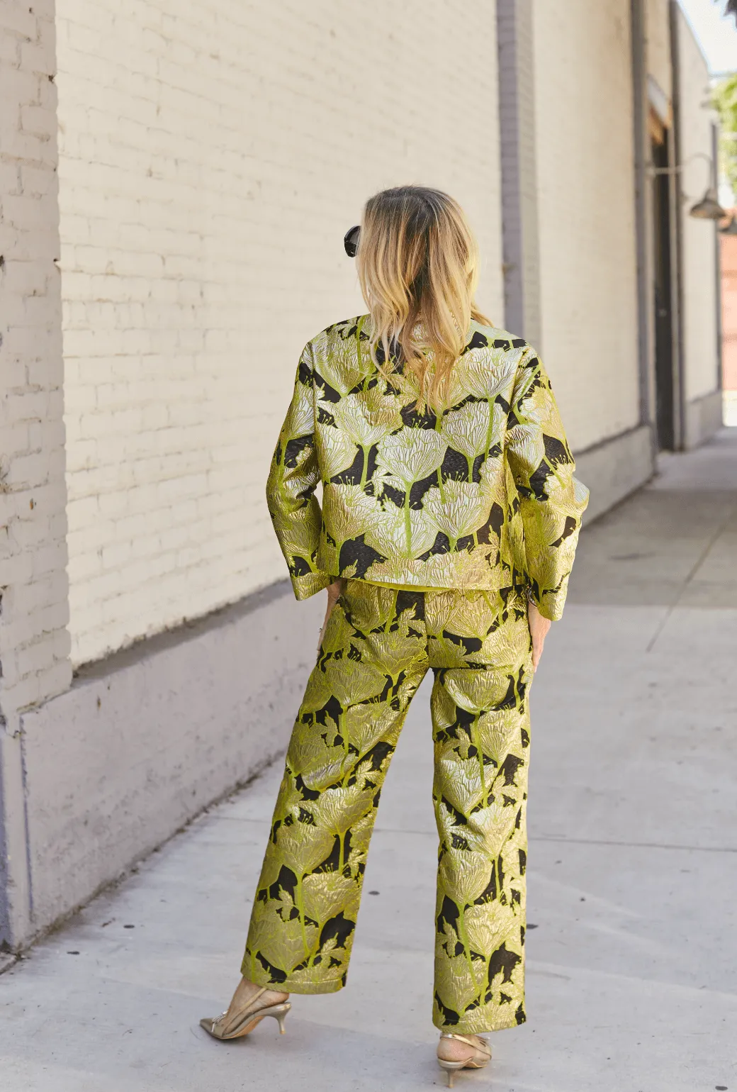 Cropped Boyfriend Blazer - Chartreuse and Black Brocade