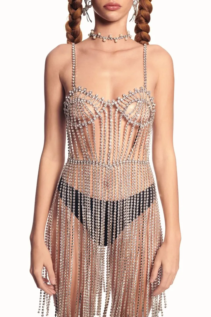 Crystal Bustier Fringe Dress