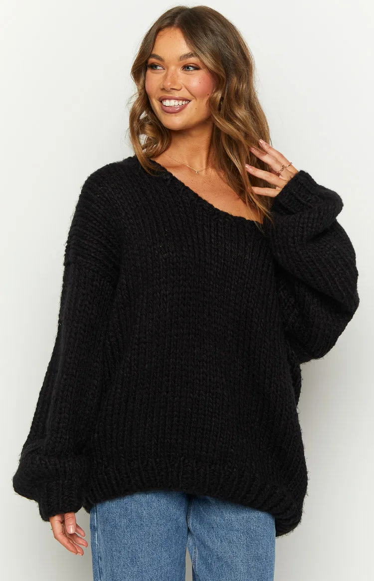 Delvey Black Chunky Knit Sweater