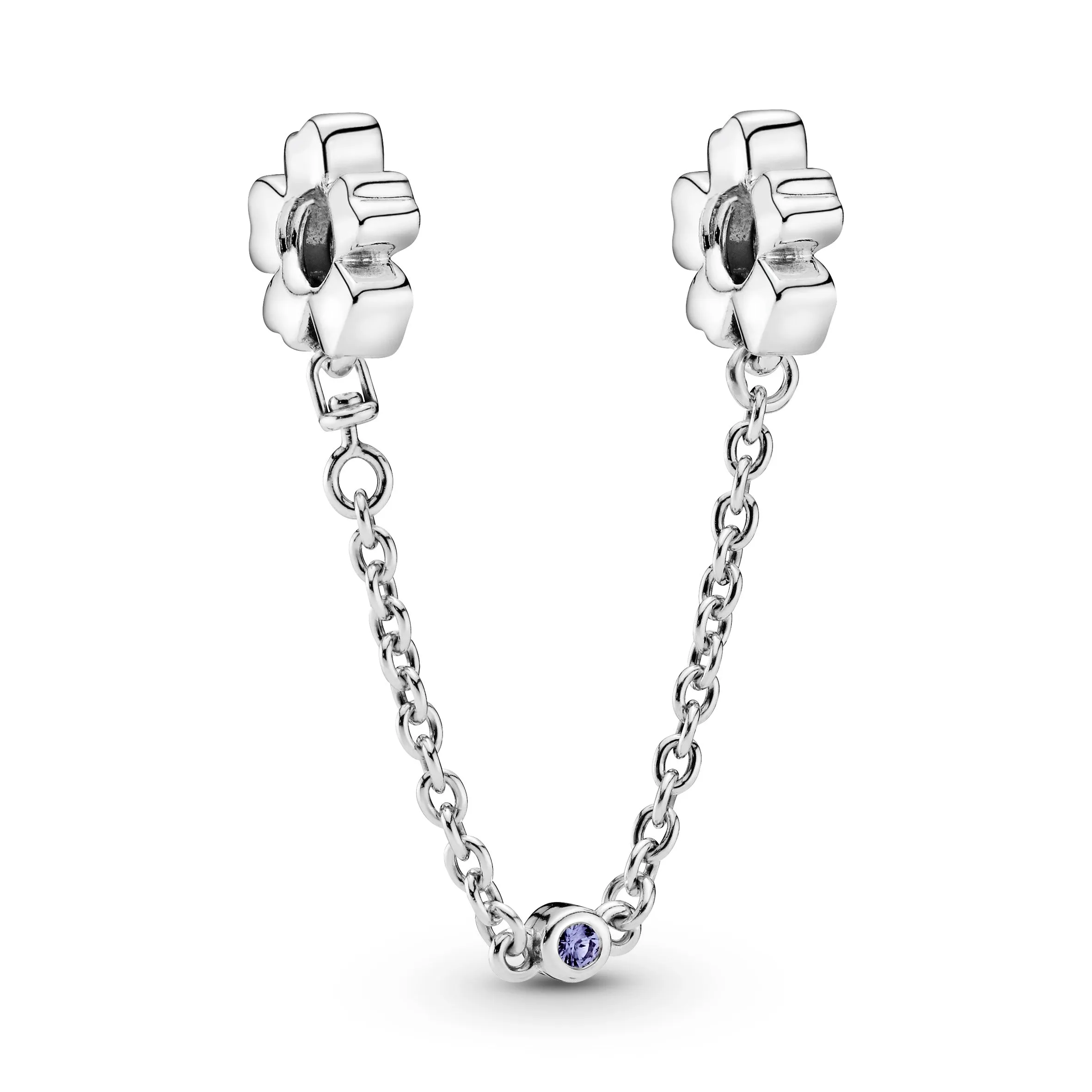 Floral silver safety chain with royal purple crystal