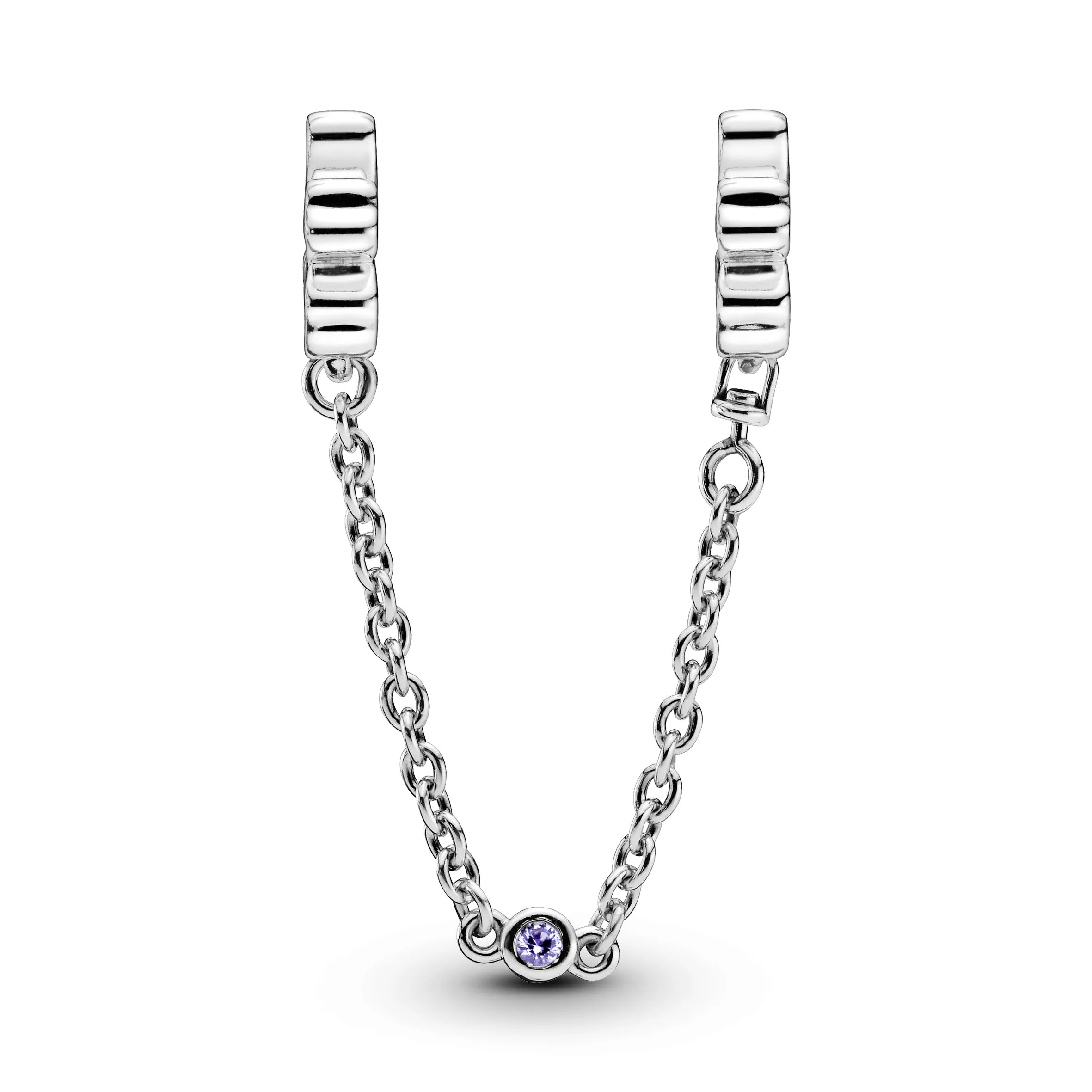 Floral silver safety chain with royal purple crystal