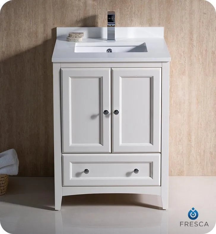 Fresca Oxford 24 Antique White Traditional Bathroom Cabinet w/ Top & Sinks