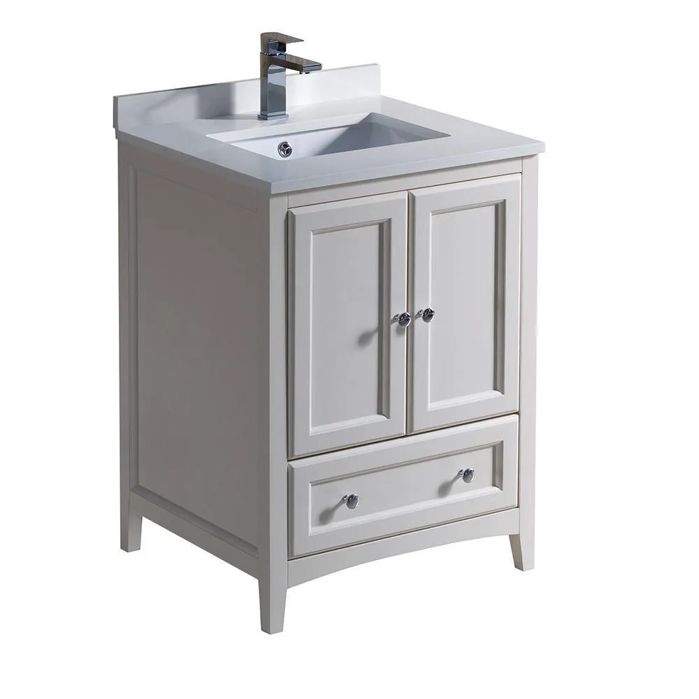 Fresca Oxford 24 Antique White Traditional Bathroom Cabinet w/ Top & Sinks