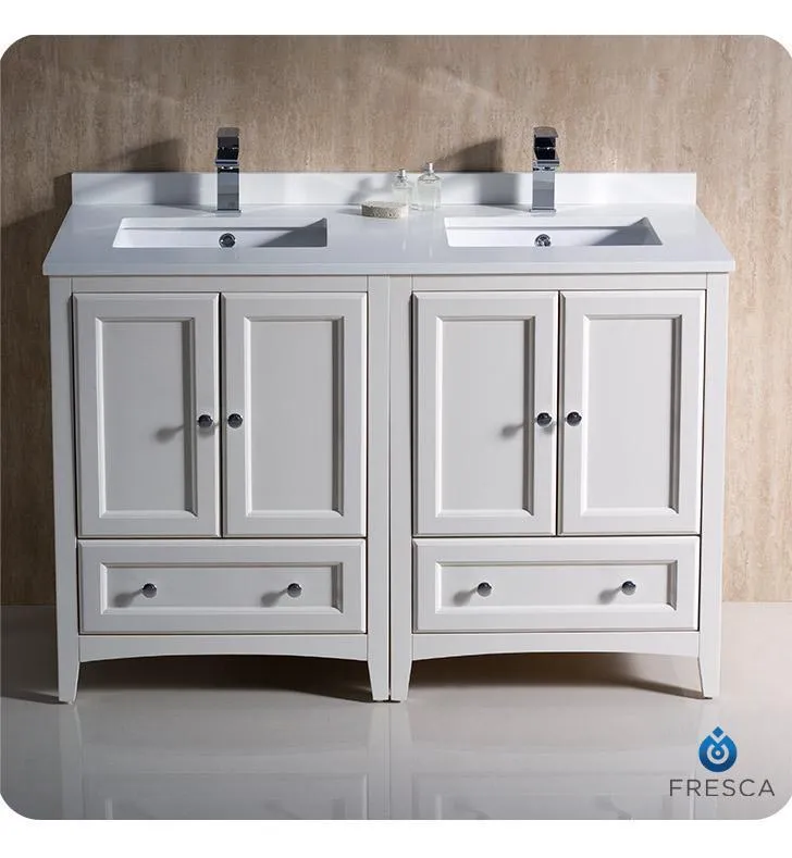 Fresca Oxford 48 Antique White Traditional Double Sink Bathroom Cabinets