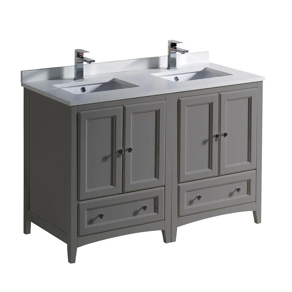 Fresca Oxford 48 Gray Traditional Double Sink Bathroom Cabinets w/ Top & Sinks