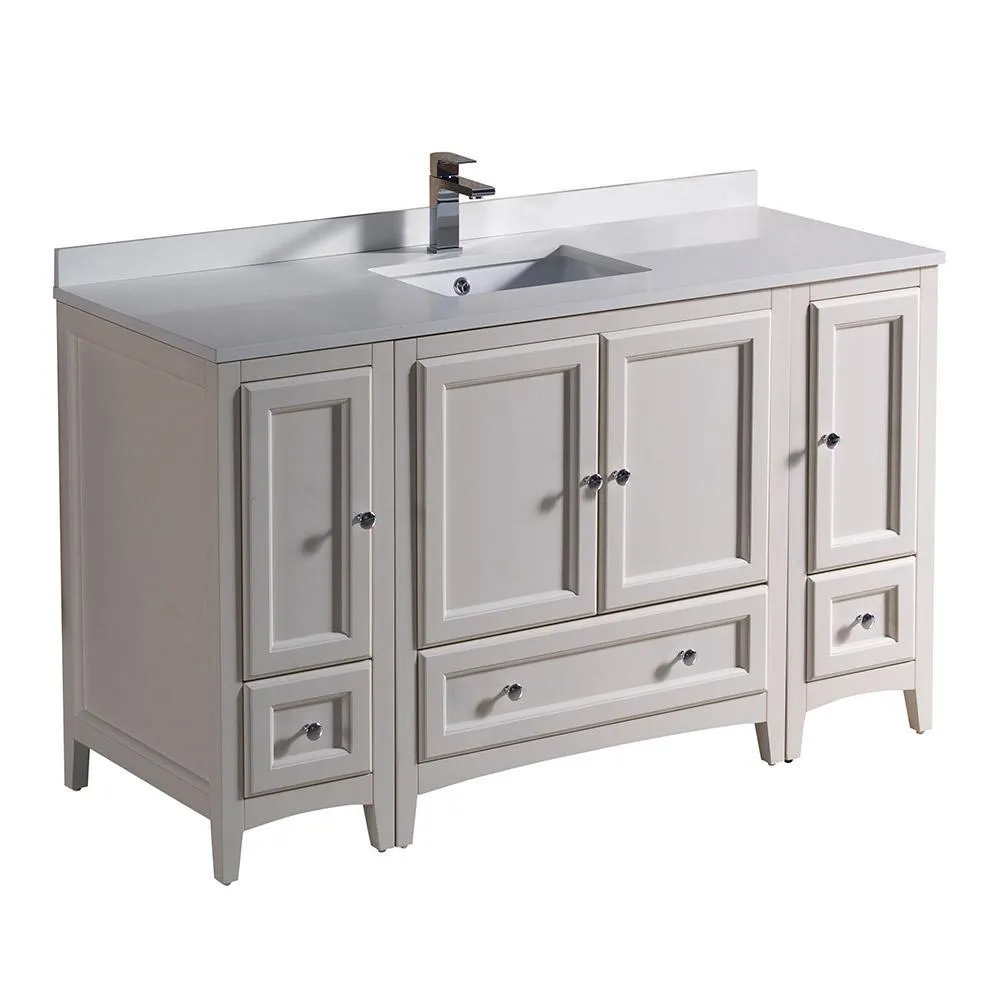 Fresca Oxford 54 Antique White Traditional Bathroom Cabinets w/ Top & Sink