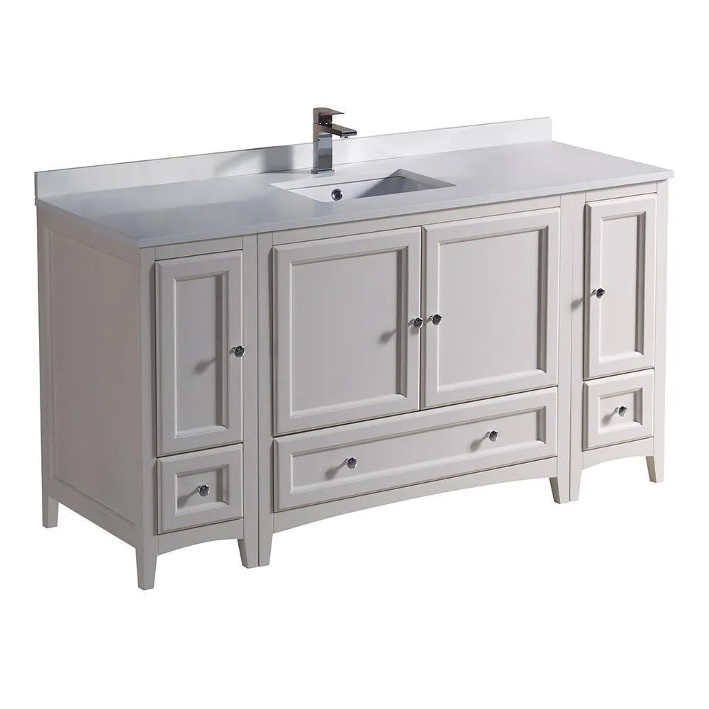 Fresca Oxford 60 Antique White Traditional Bathroom Cabinets w/ Top & Sink