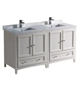 Fresca Oxford 60 Antique White Traditional Double Sink Bathroom Cabinets