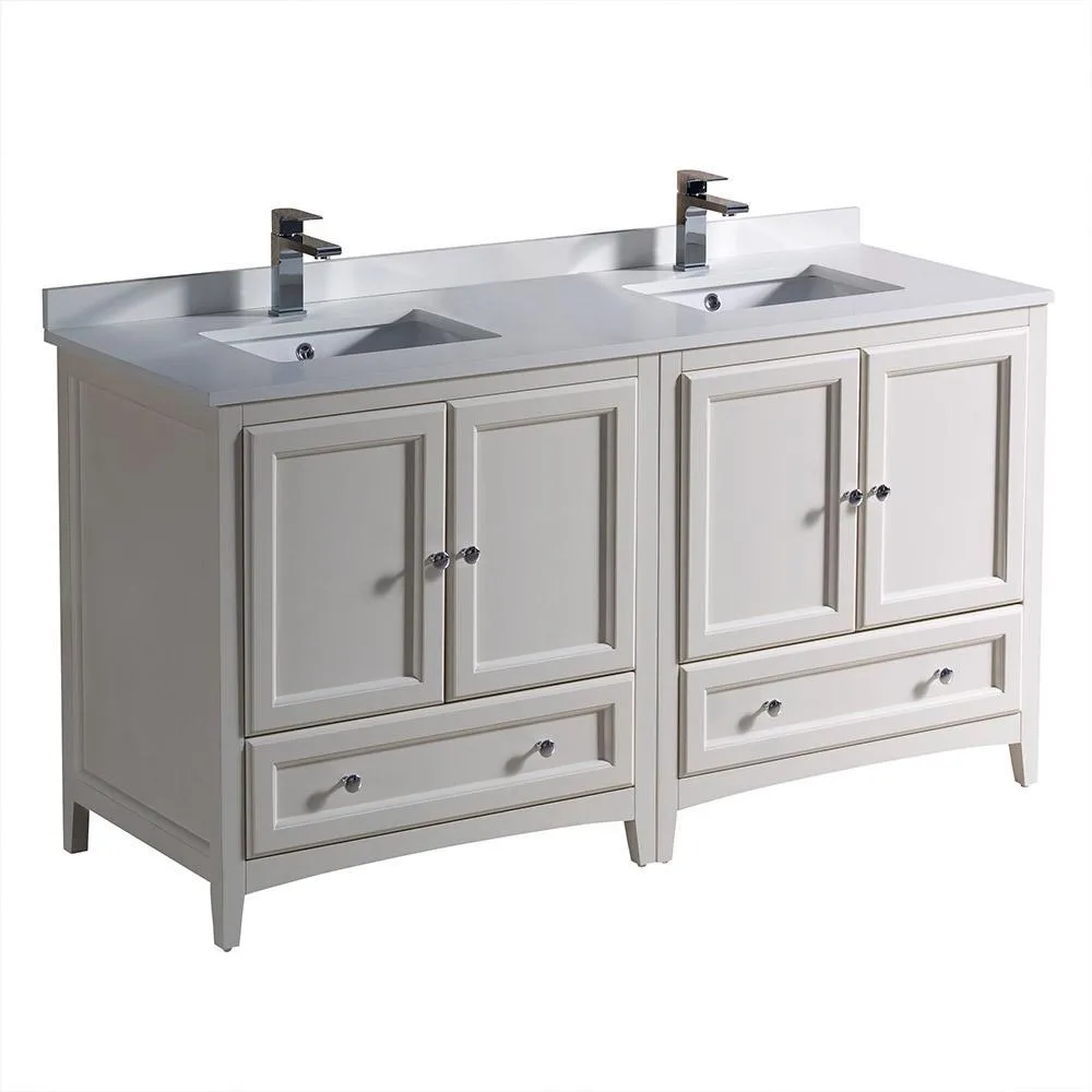 Fresca Oxford 60 Antique White Traditional Double Sink Bathroom Cabinets