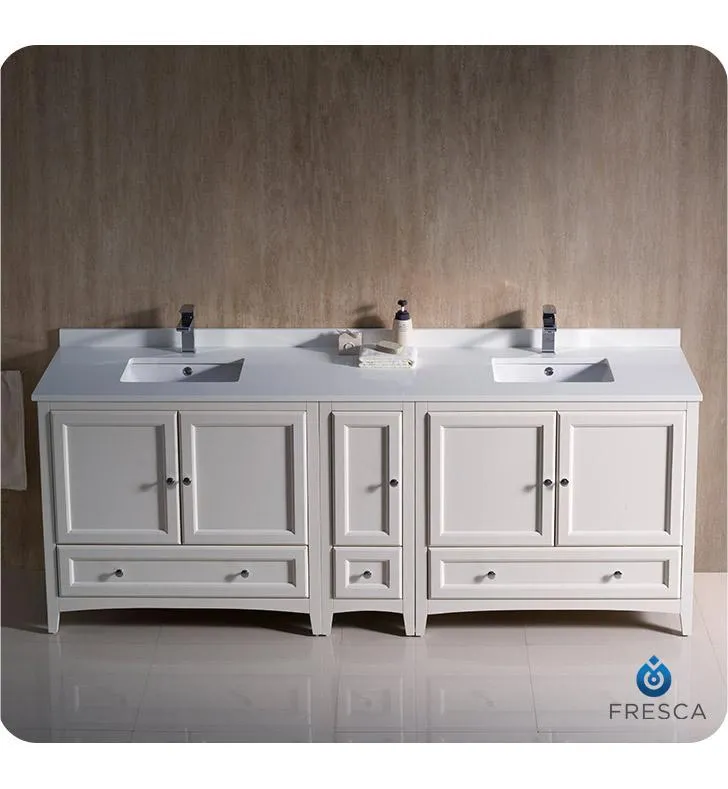 Fresca Oxford 84 Antique White Traditional Double Sink Bathroom Cabinets