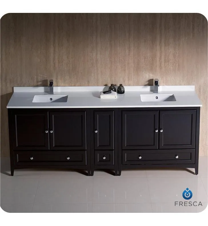 Fresca Oxford 84 Espresso Traditional Double Sink Bathroom Cabinets