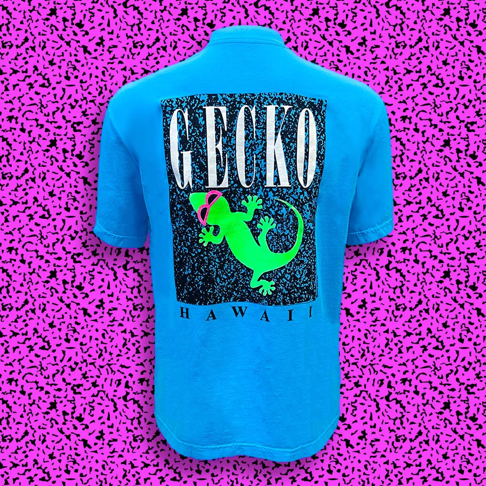 Gecko Marble - 1980s Neon Blue Razz (SINGLE STITCH NECK TEE)