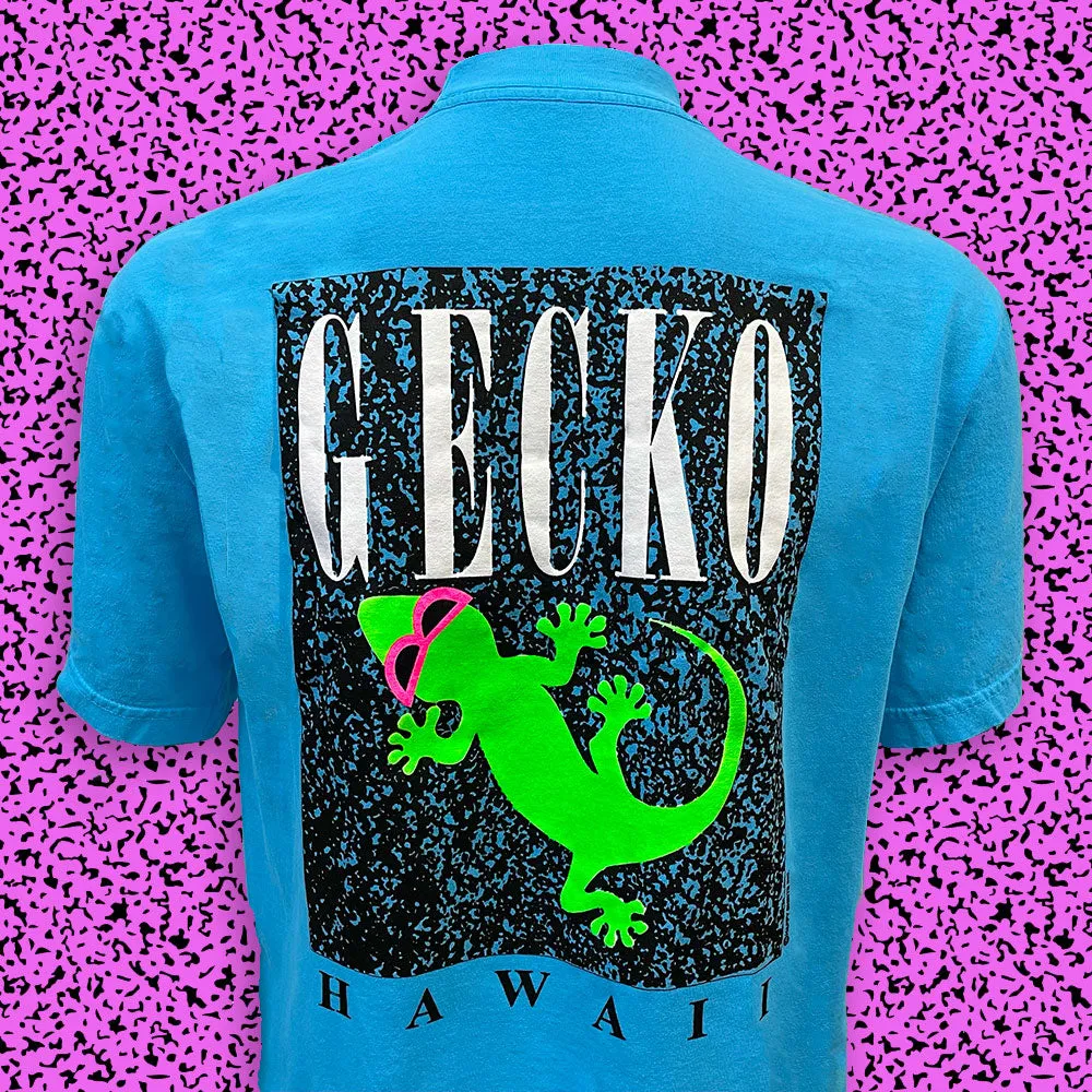 Gecko Marble - 1980s Neon Blue Razz (SINGLE STITCH NECK TEE)