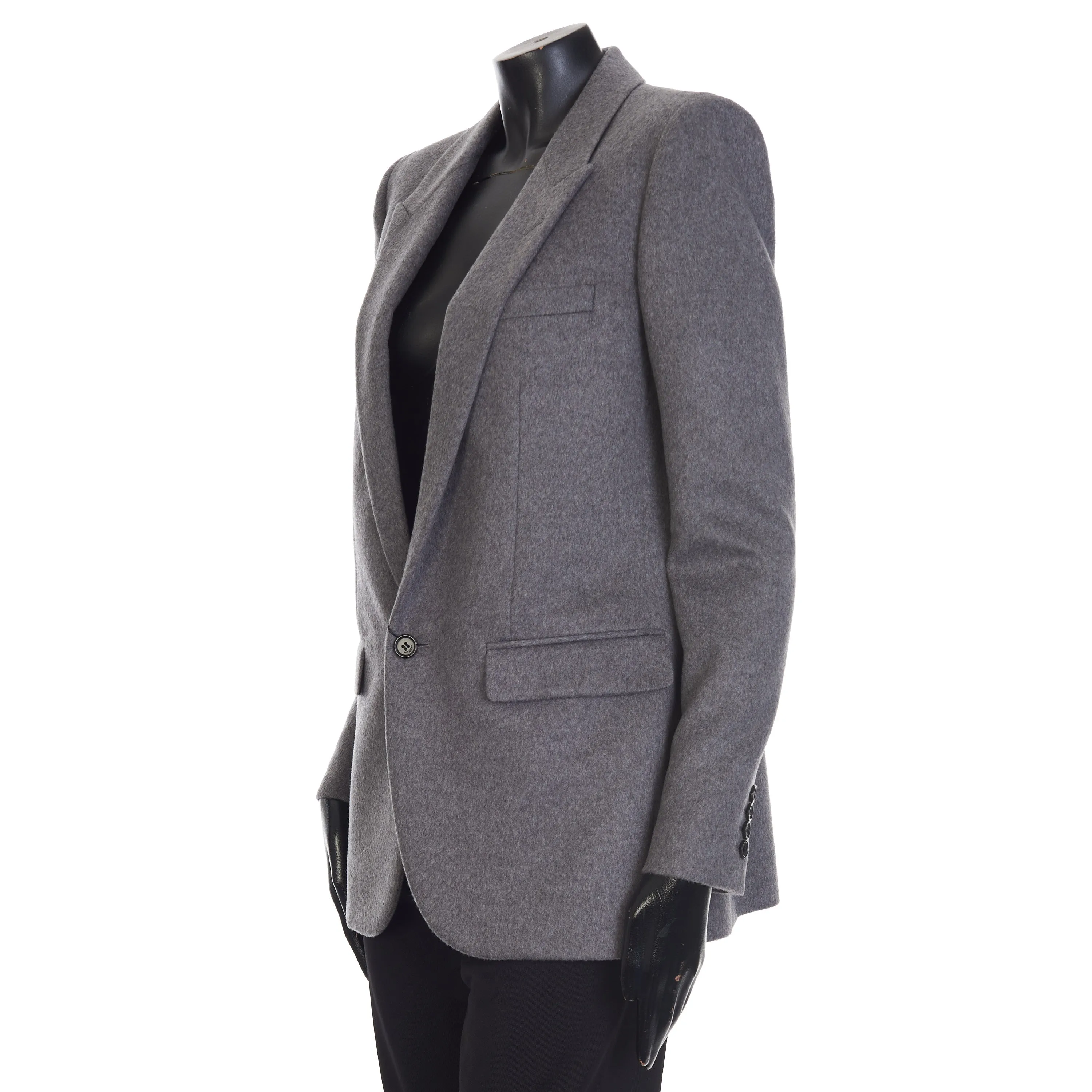 Gray Cashmere Wool Flannel Jacket - Single-breasted, Mulberry Silk Lining