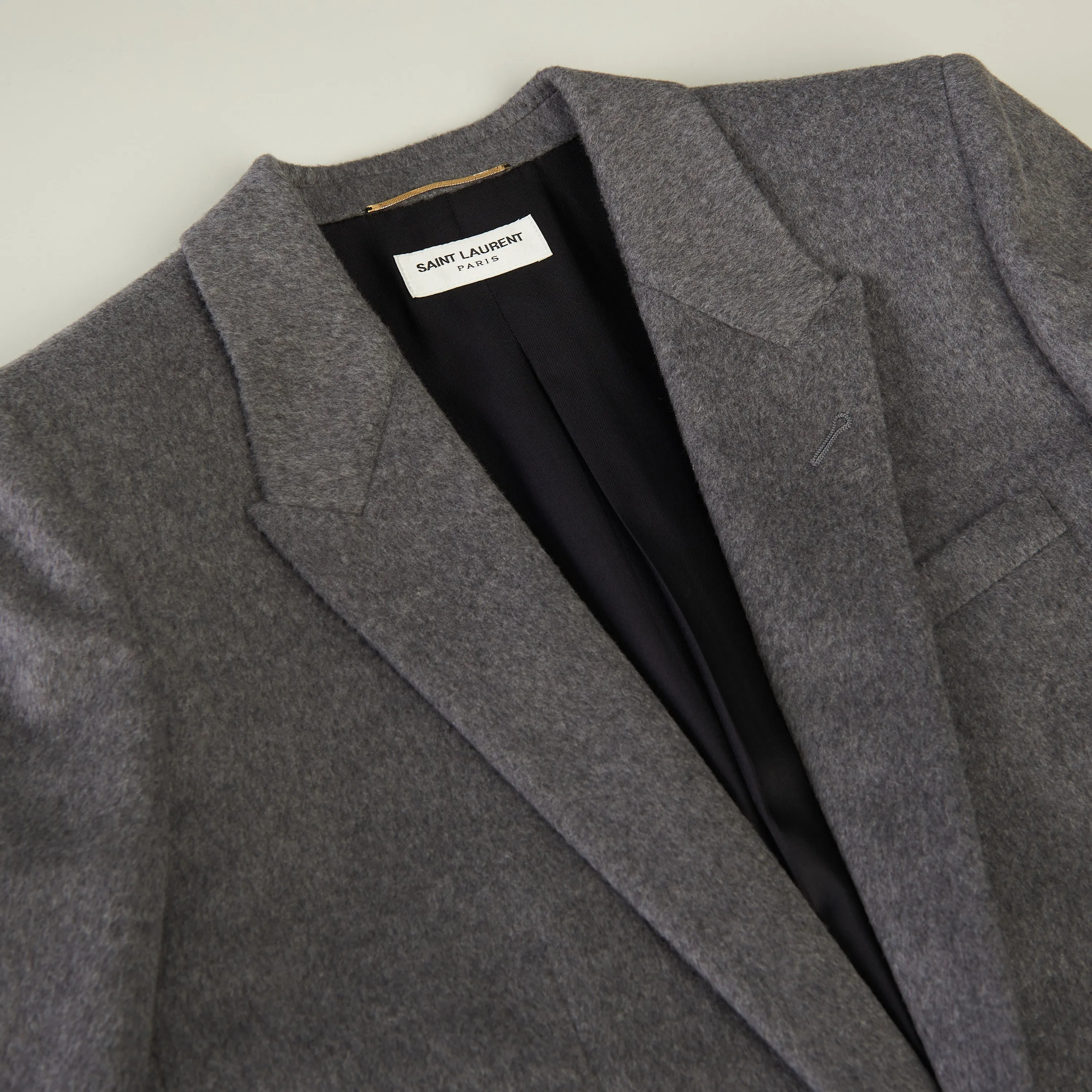 Gray Cashmere Wool Flannel Jacket - Single-breasted, Mulberry Silk Lining