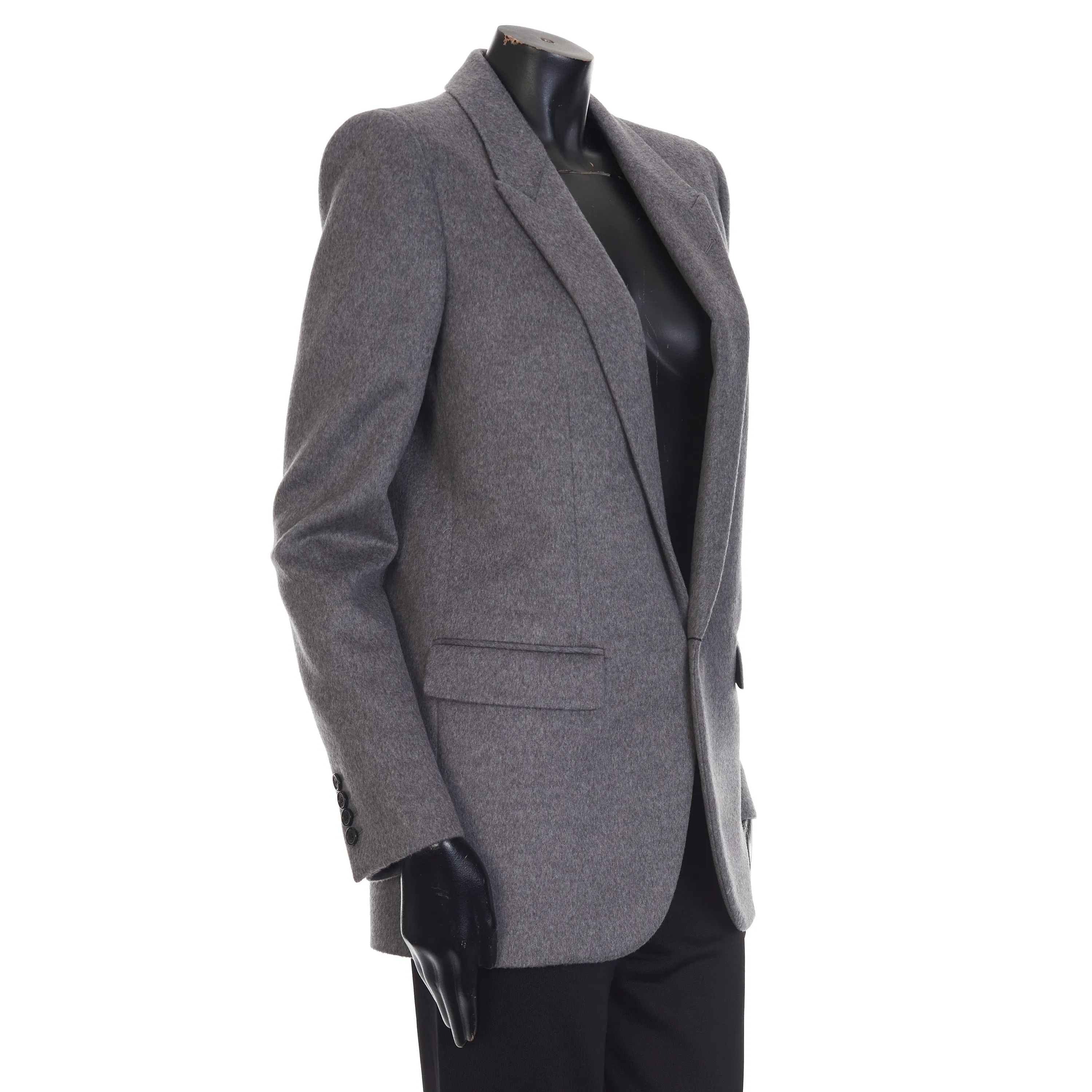 Gray Cashmere Wool Flannel Jacket - Single-breasted, Mulberry Silk Lining