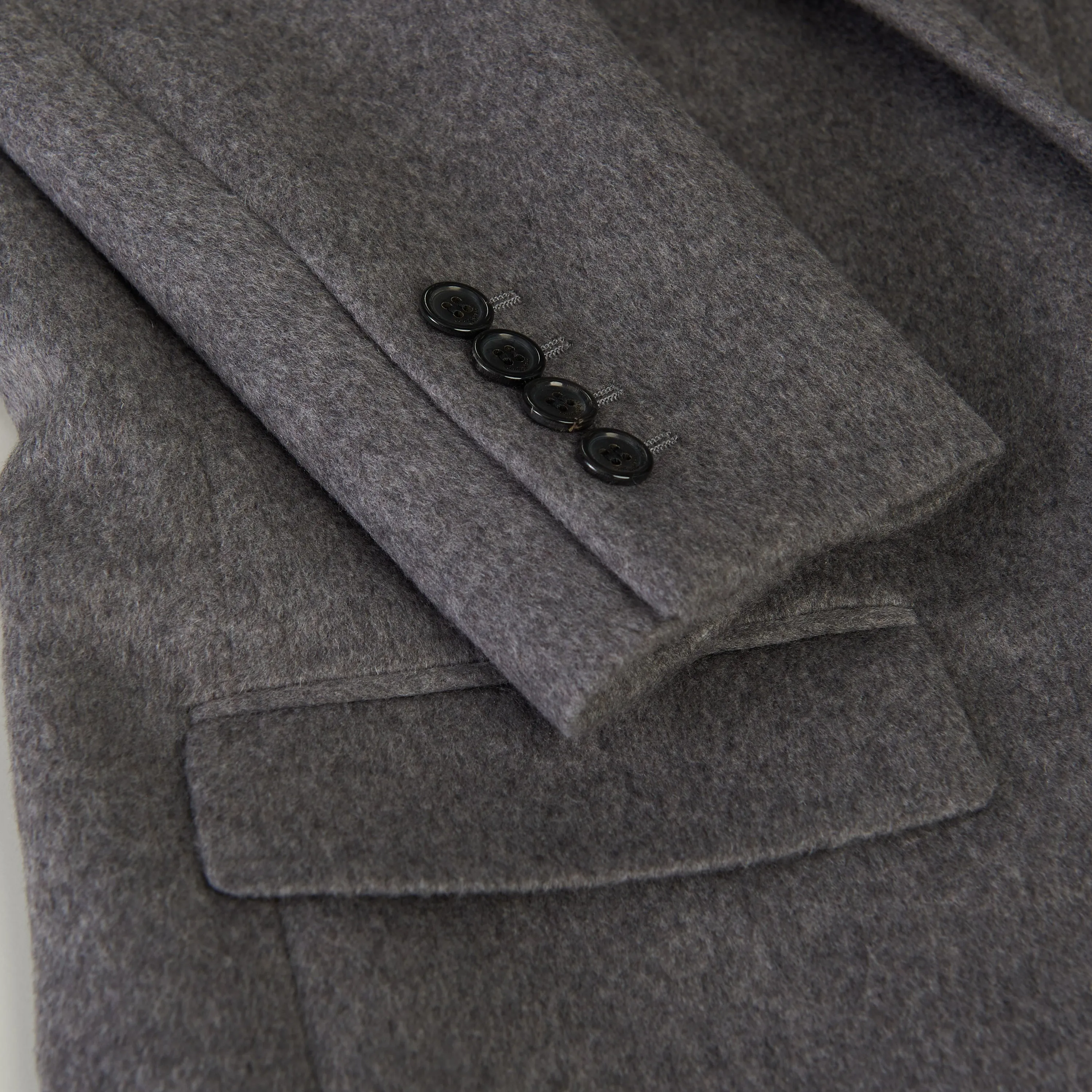 Gray Cashmere Wool Flannel Jacket - Single-breasted, Mulberry Silk Lining