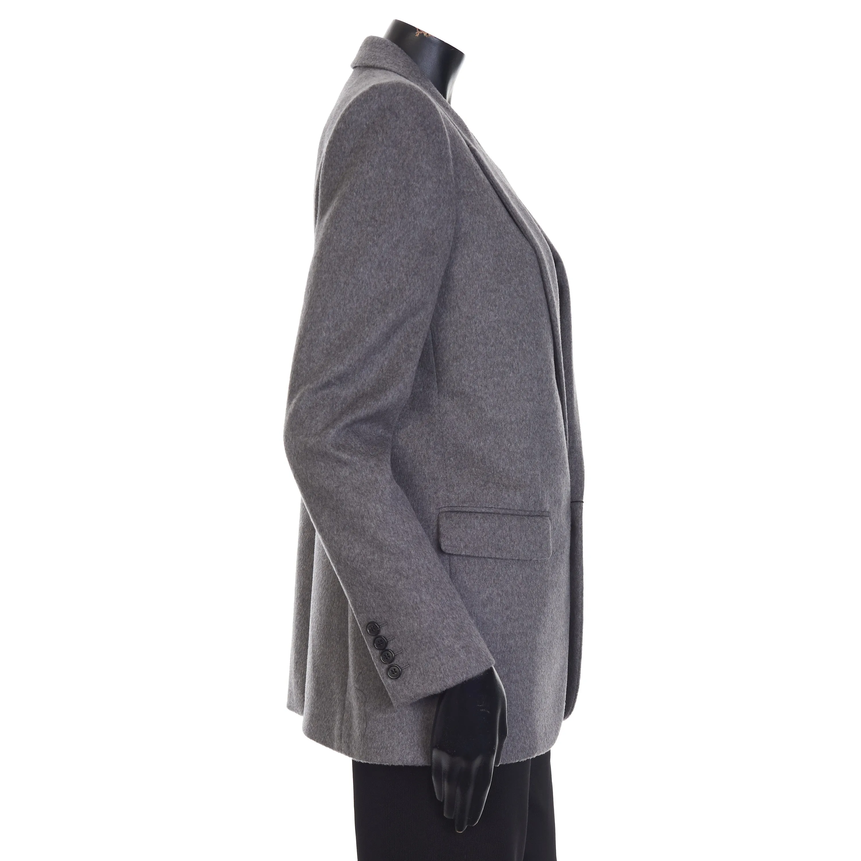 Gray Cashmere Wool Flannel Jacket - Single-breasted, Mulberry Silk Lining