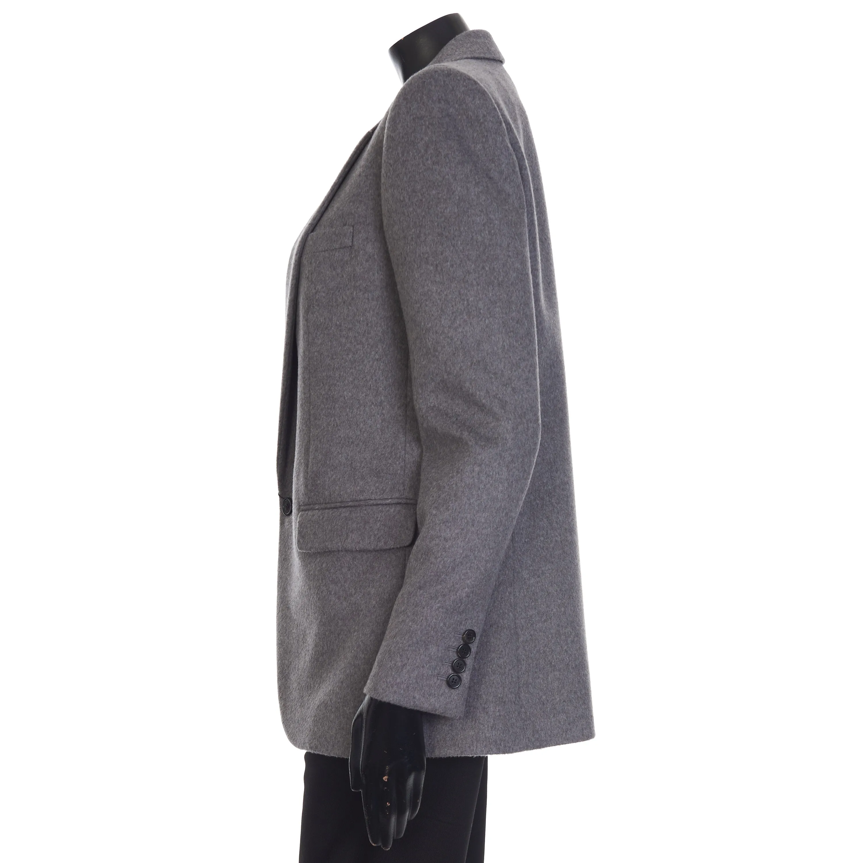 Gray Cashmere Wool Flannel Jacket - Single-breasted, Mulberry Silk Lining