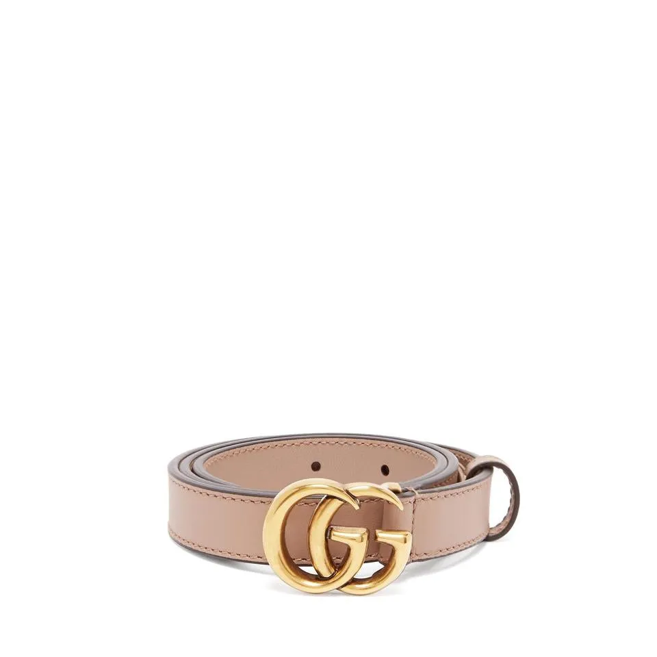 Gucci Beige Marmont New Double G Thin Nude .8cm Size 85 Belt