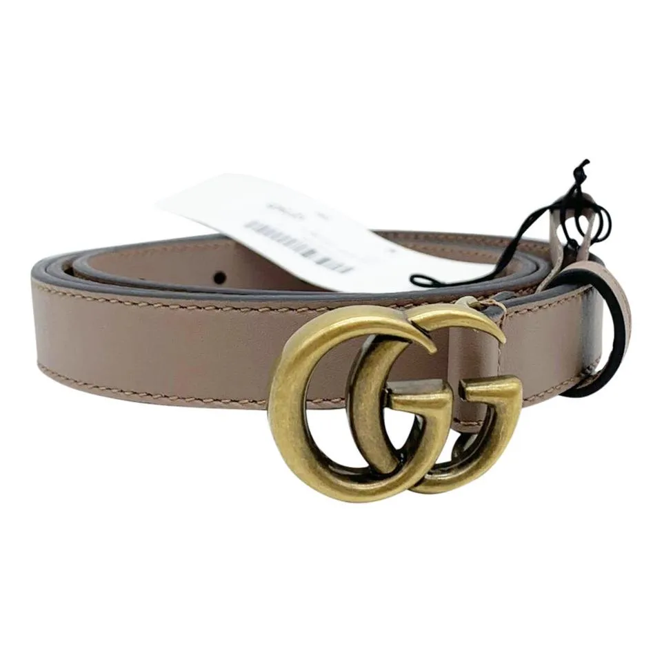 Gucci Beige Marmont New Double G Thin Nude .8cm Size 85 Belt