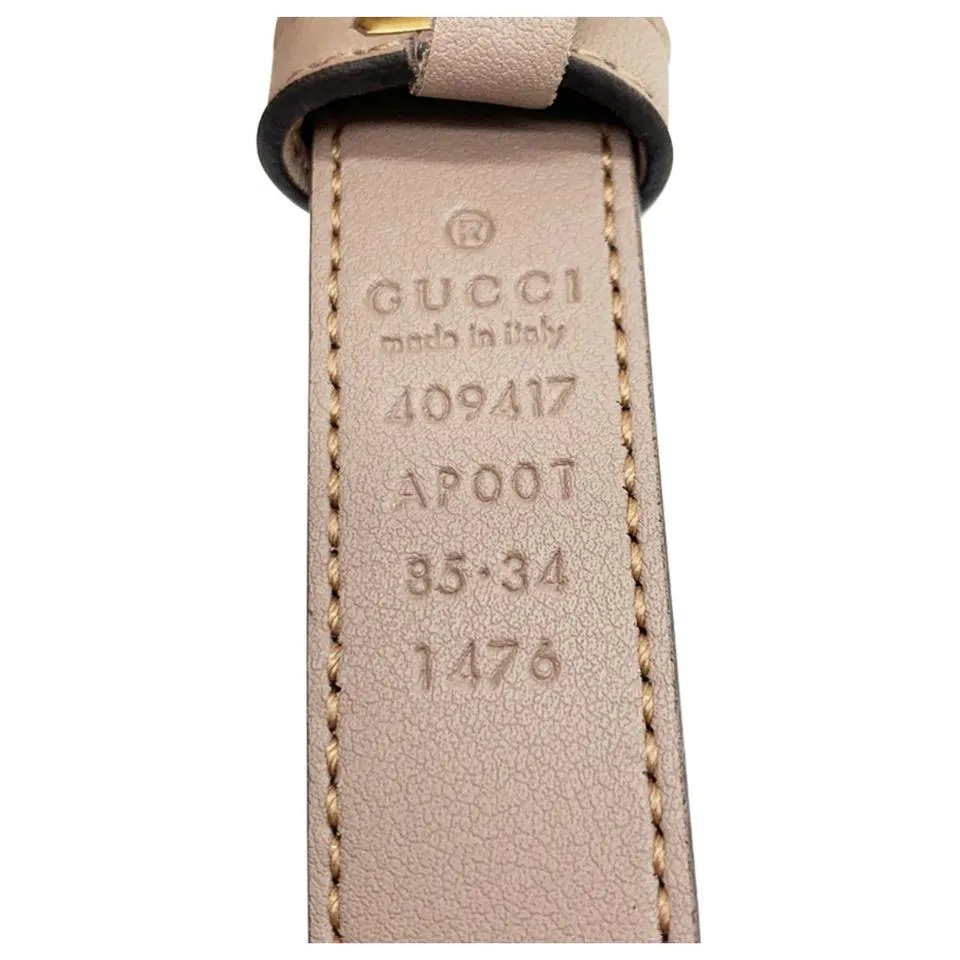 Gucci Beige Marmont New Double G Thin Nude .8cm Size 85 Belt