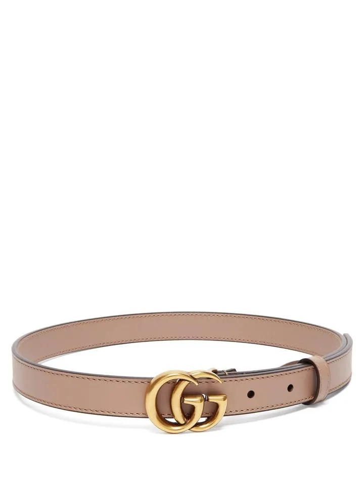 Gucci Beige Marmont New Double G Thin Nude .8cm Size 90 Belt