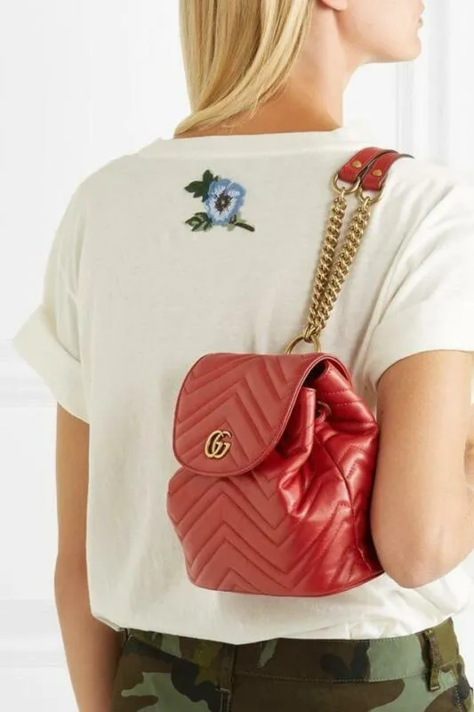 Gucci GG Shoulder Bag Marmont Mini Red Leather Backpack