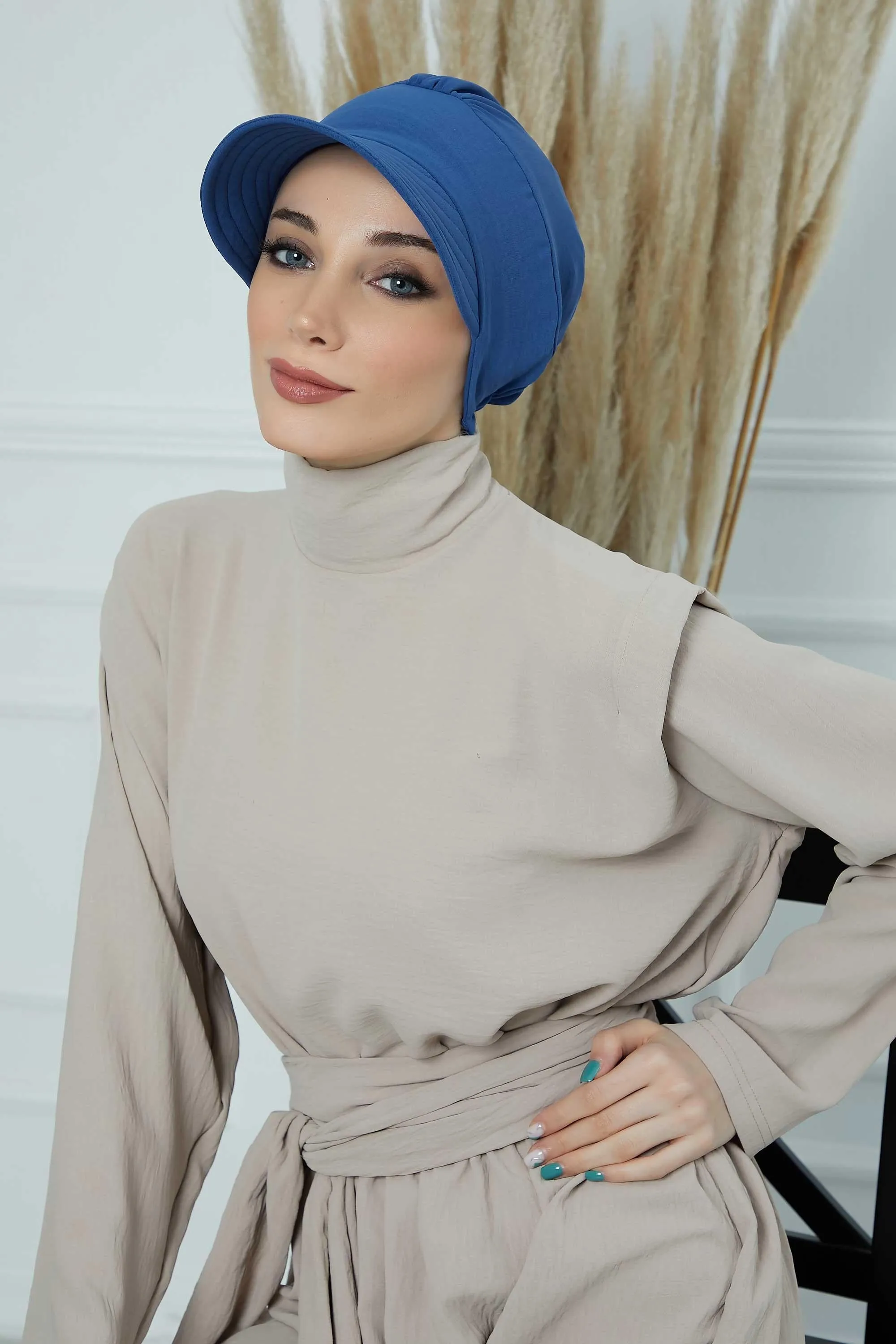 High Quality Newsboy Women Hat, Pre-Tied Turban made from High Quality Wrinkle-Resistant Aerobin Fabric, Visored Instant Turban Cover,B-73A