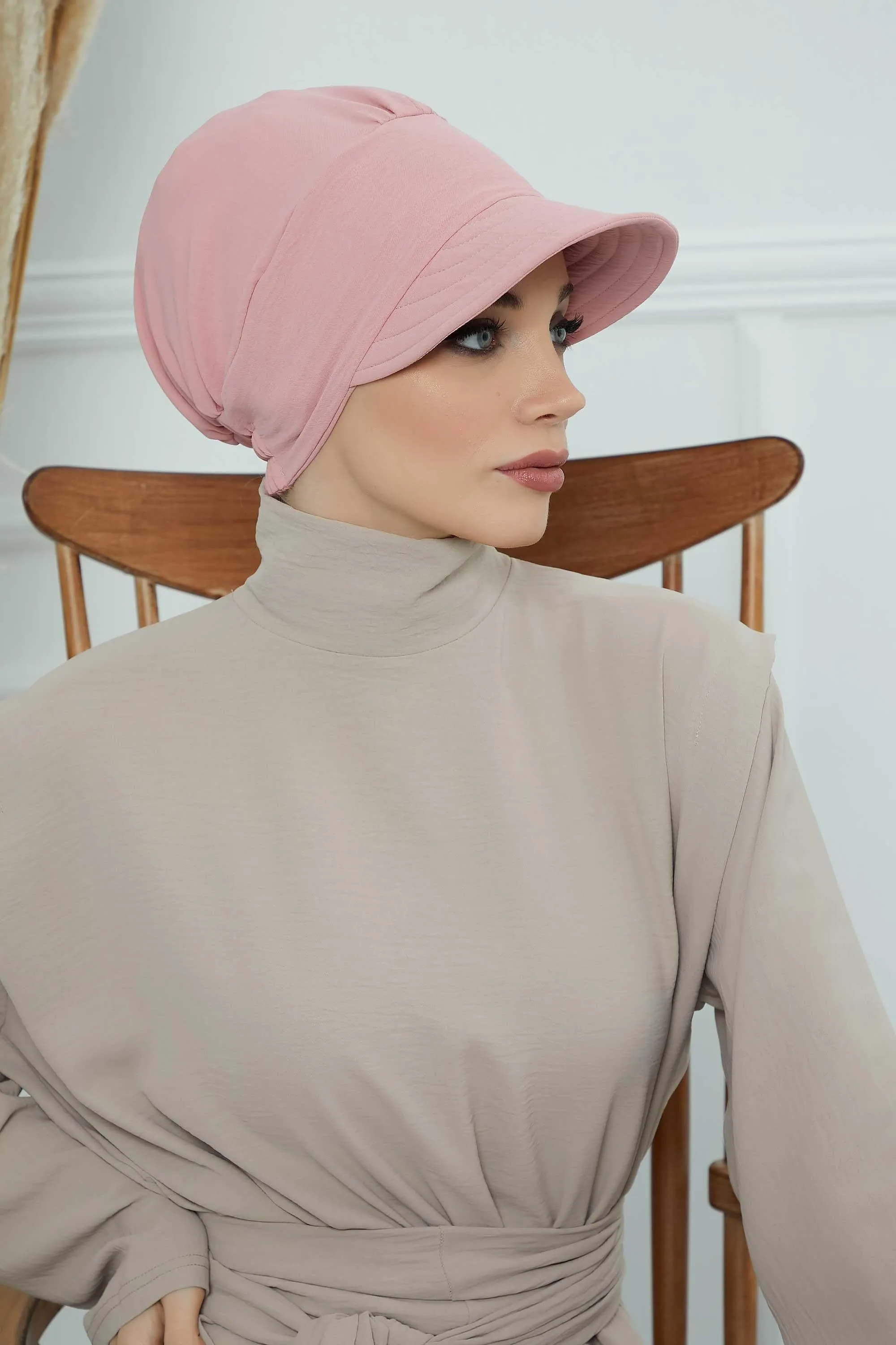 High Quality Newsboy Women Hat, Pre-Tied Turban made from High Quality Wrinkle-Resistant Aerobin Fabric, Visored Instant Turban Cover,B-73A