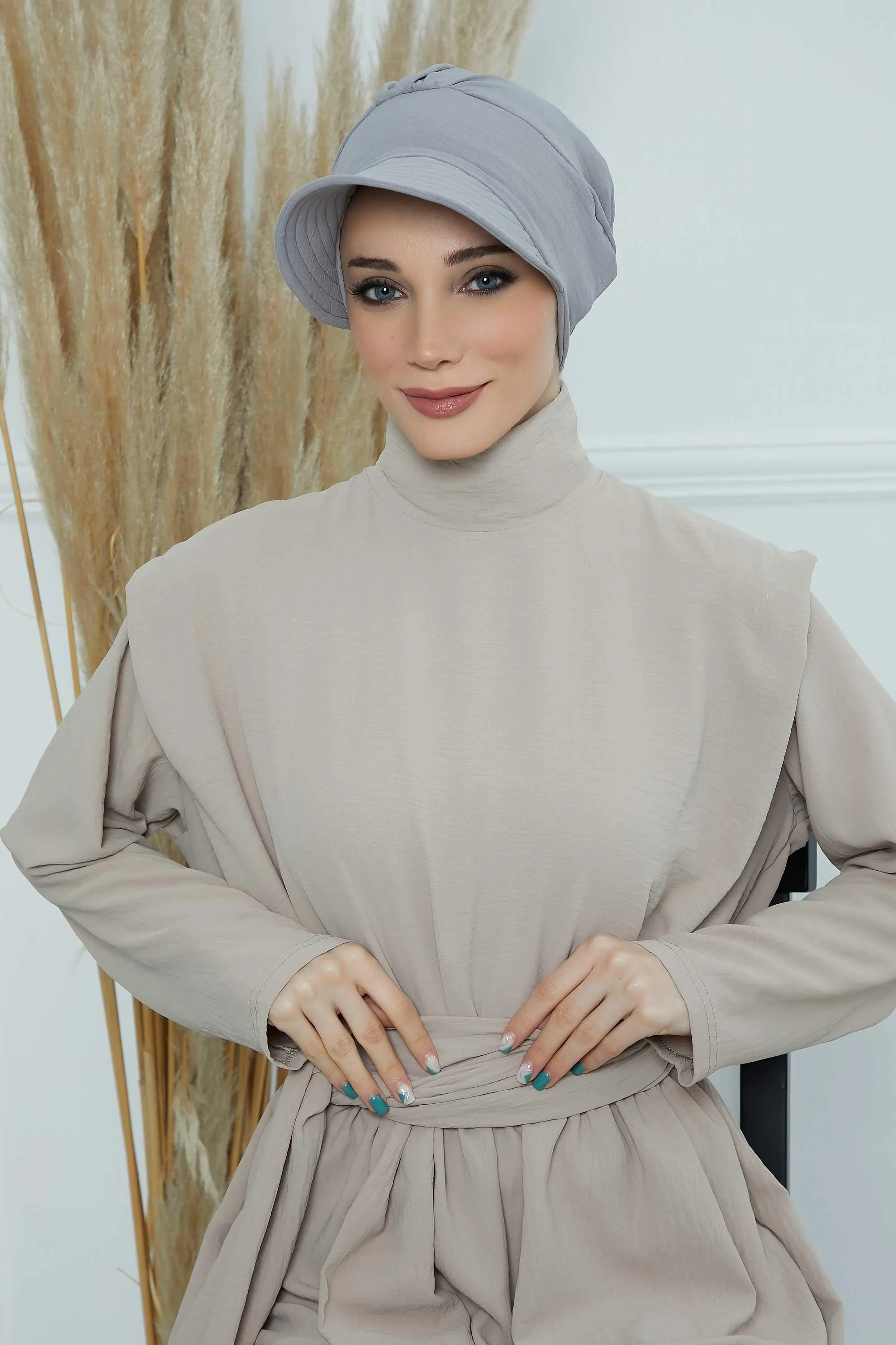 High Quality Newsboy Women Hat, Pre-Tied Turban made from High Quality Wrinkle-Resistant Aerobin Fabric, Visored Instant Turban Cover,B-73A