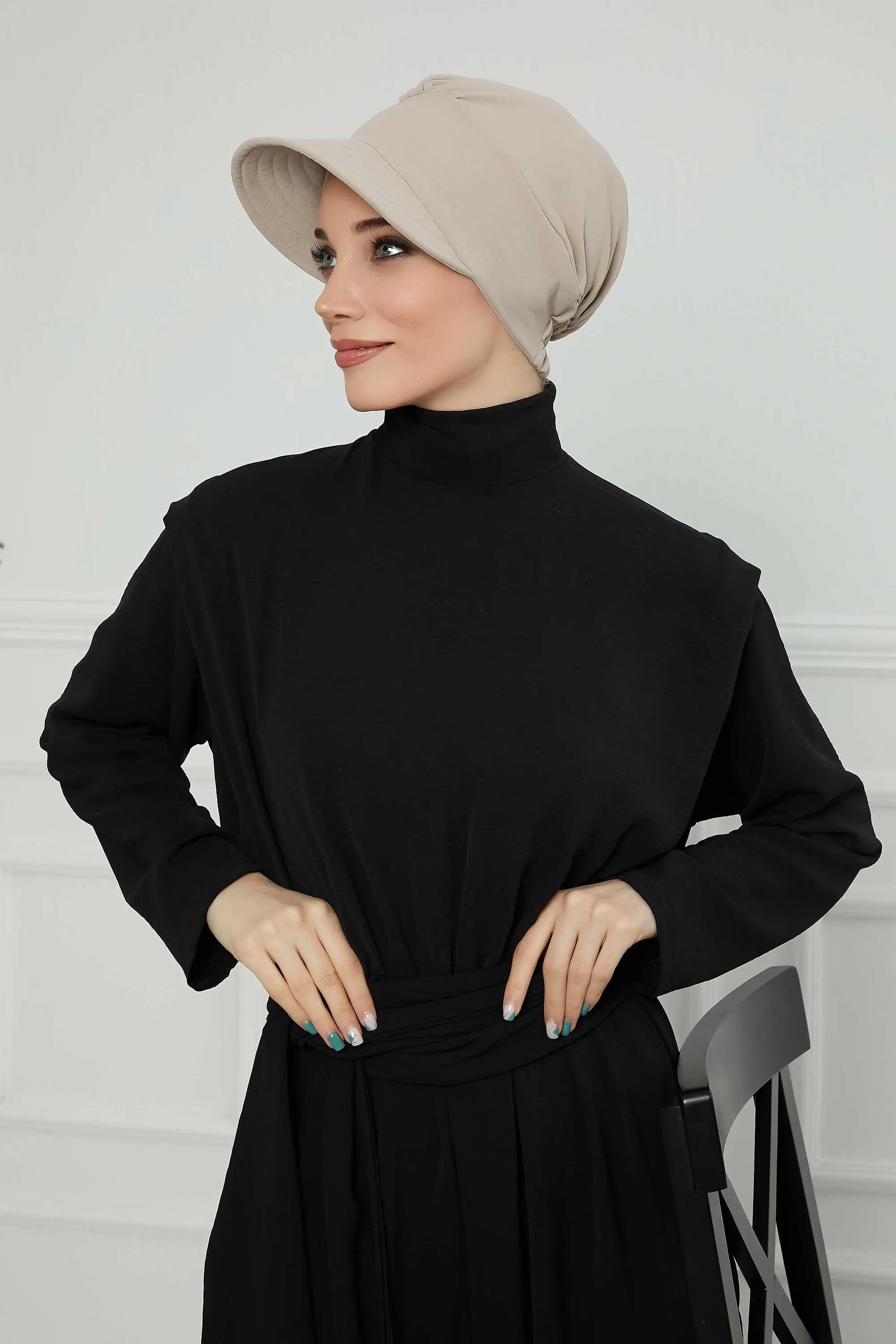 High Quality Newsboy Women Hat, Pre-Tied Turban made from High Quality Wrinkle-Resistant Aerobin Fabric, Visored Instant Turban Cover,B-73A