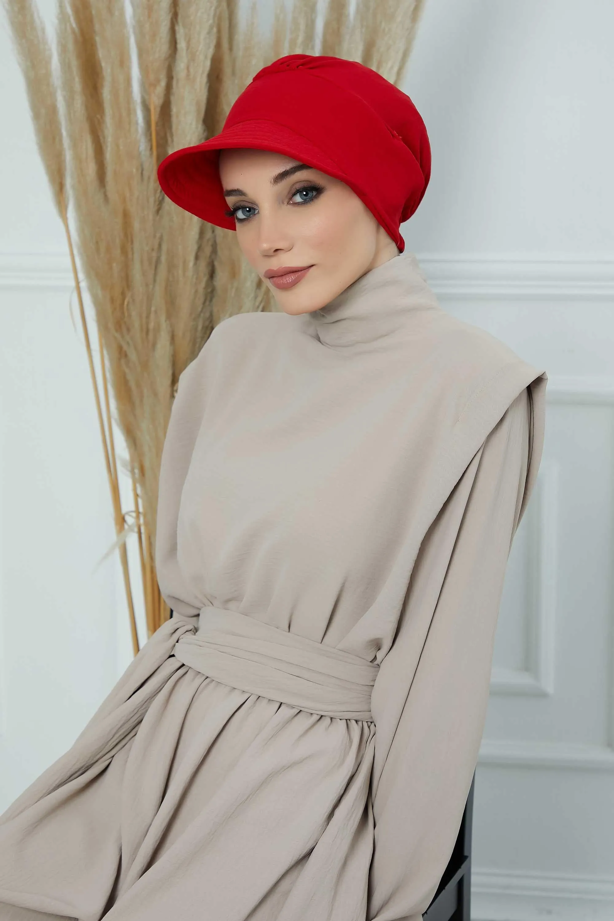 High Quality Newsboy Women Hat, Pre-Tied Turban made from High Quality Wrinkle-Resistant Aerobin Fabric, Visored Instant Turban Cover,B-73A