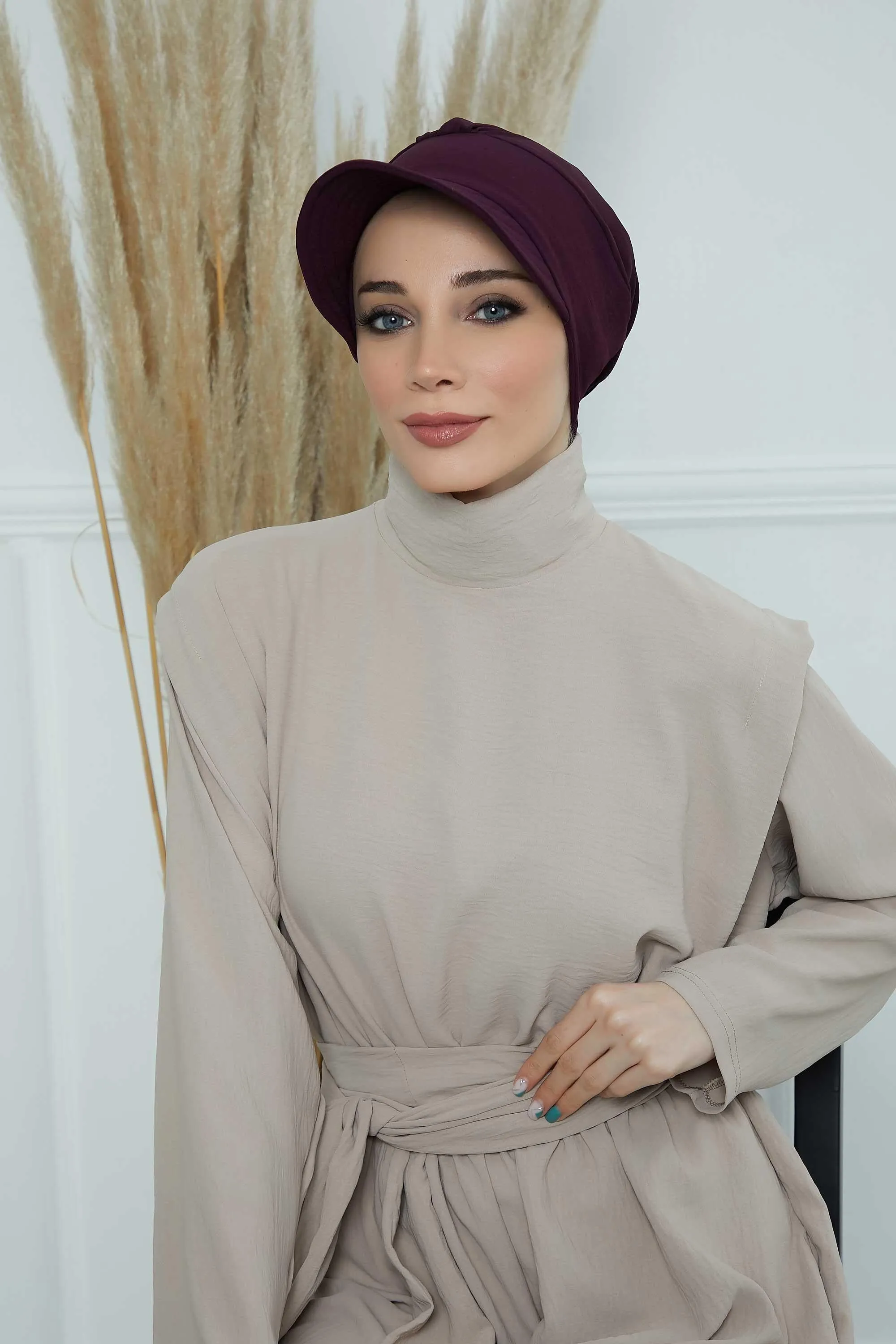 High Quality Newsboy Women Hat, Pre-Tied Turban made from High Quality Wrinkle-Resistant Aerobin Fabric, Visored Instant Turban Cover,B-73A