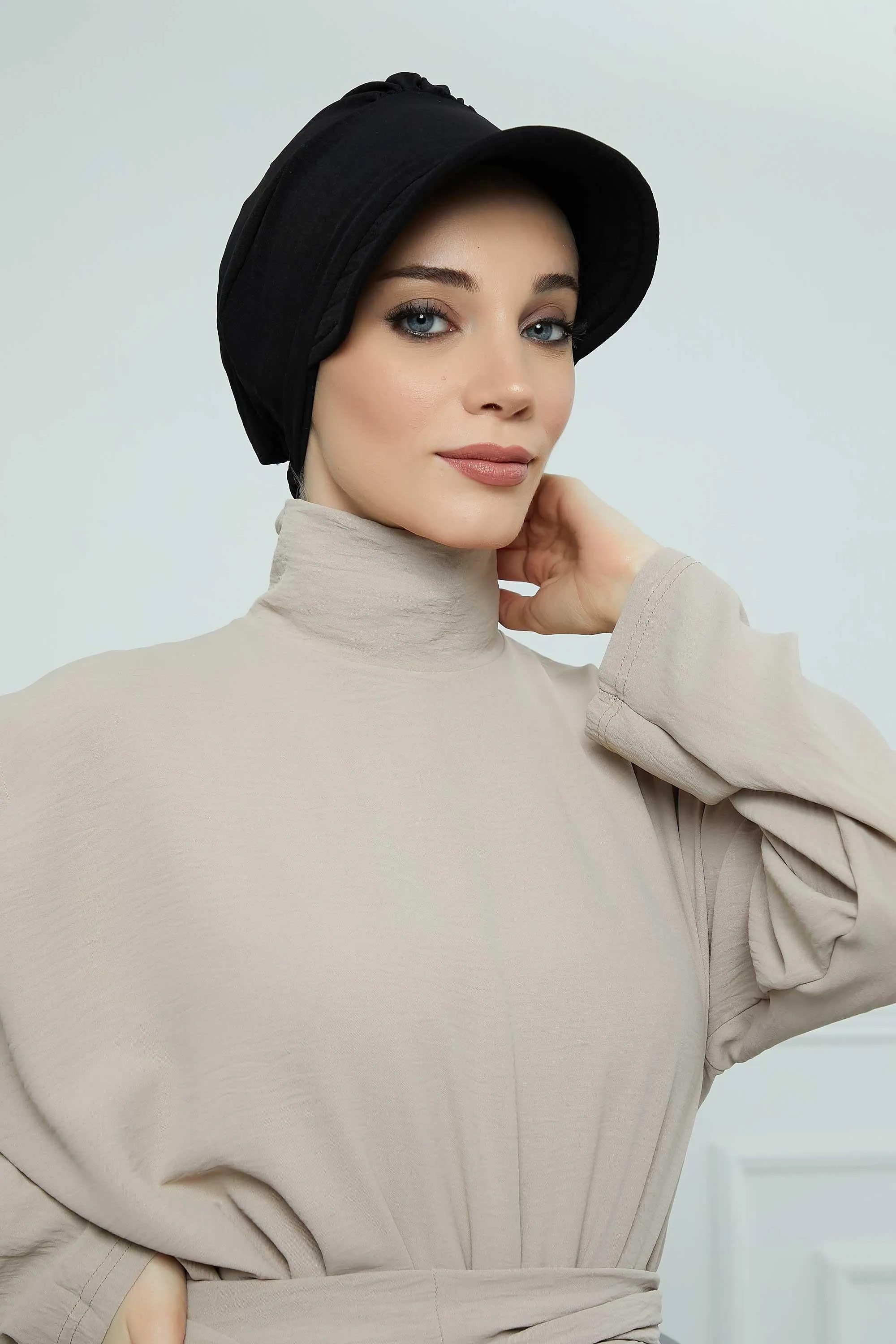 High Quality Newsboy Women Hat, Pre-Tied Turban made from High Quality Wrinkle-Resistant Aerobin Fabric, Visored Instant Turban Cover,B-73A