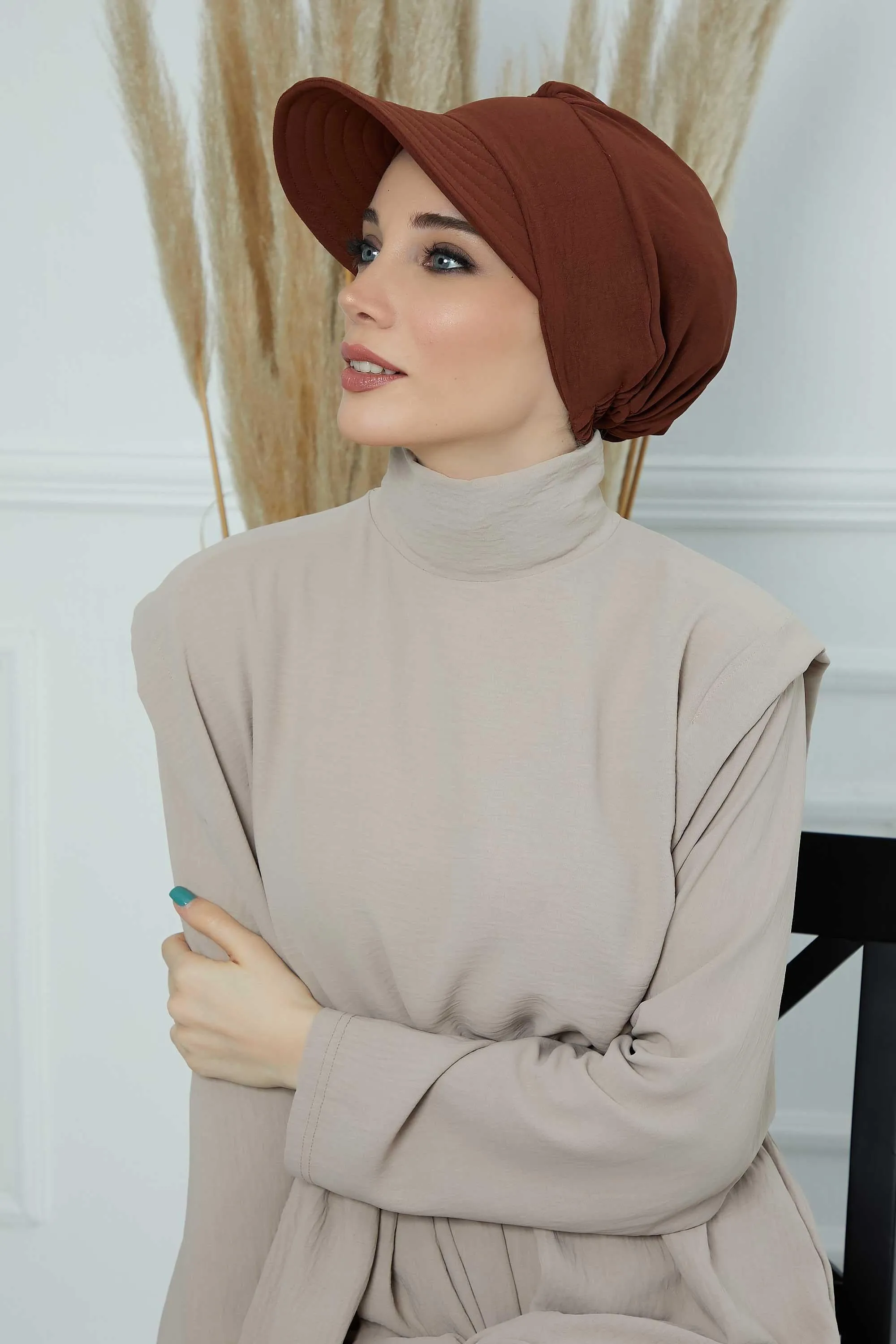 High Quality Newsboy Women Hat, Pre-Tied Turban made from High Quality Wrinkle-Resistant Aerobin Fabric, Visored Instant Turban Cover,B-73A