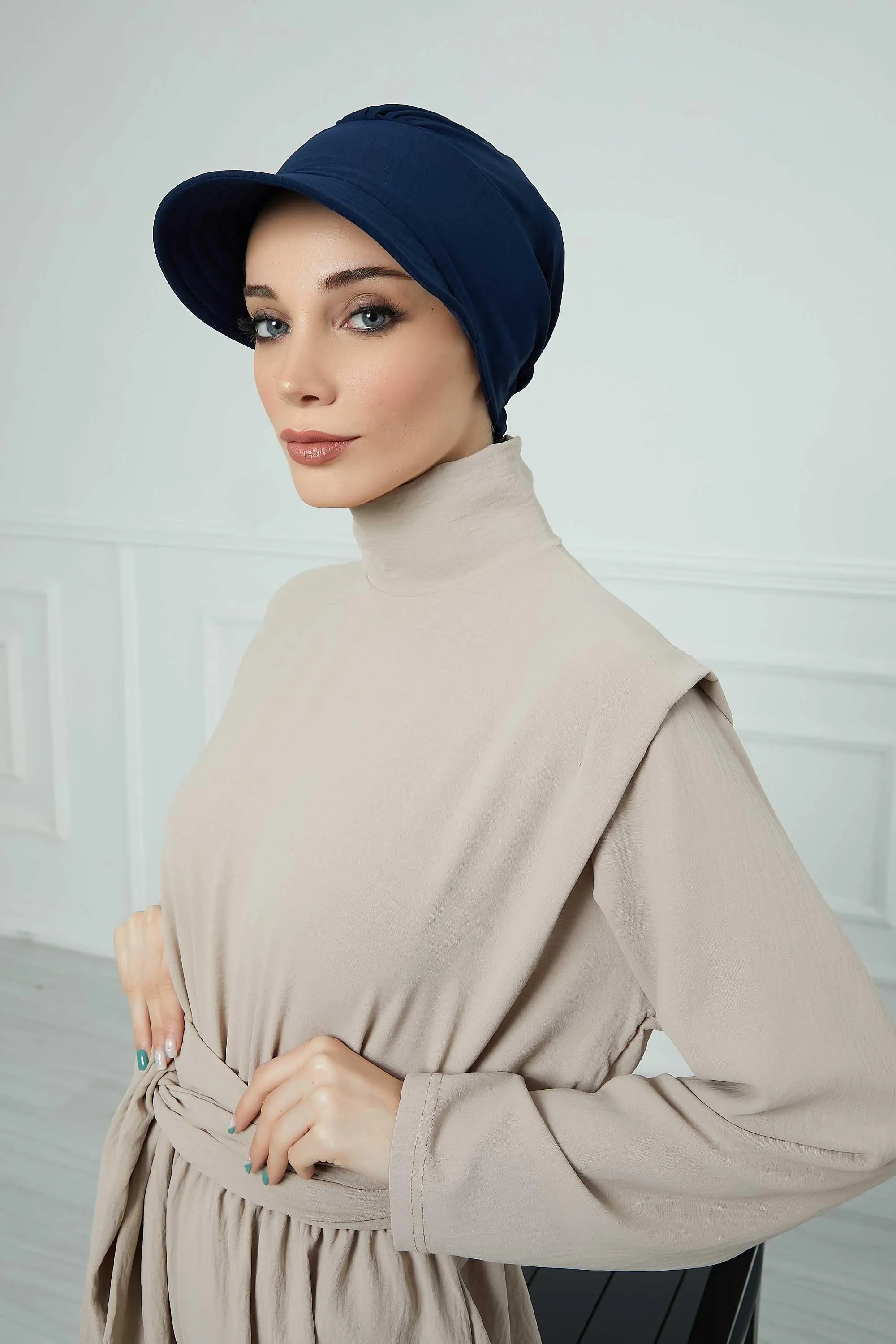 High Quality Newsboy Women Hat, Pre-Tied Turban made from High Quality Wrinkle-Resistant Aerobin Fabric, Visored Instant Turban Cover,B-73A