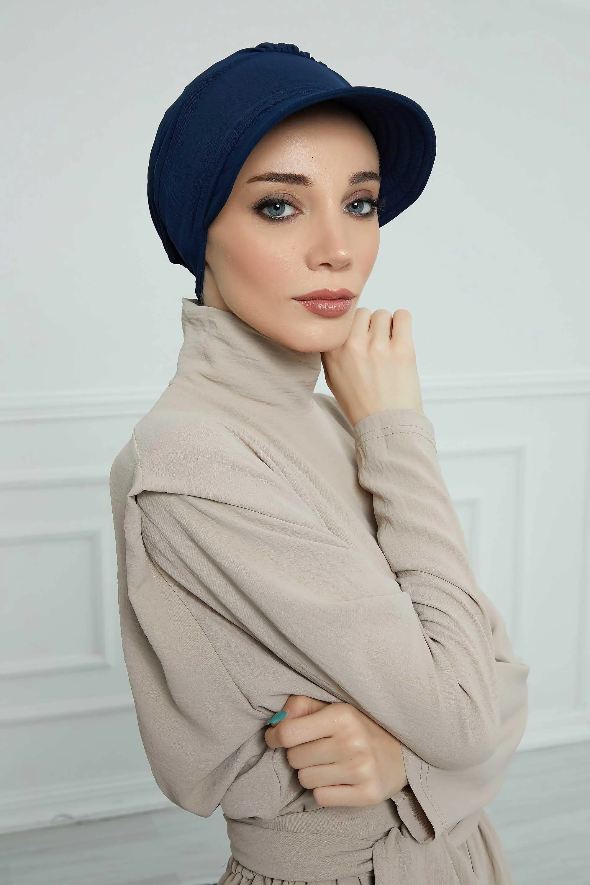 High Quality Newsboy Women Hat, Pre-Tied Turban made from High Quality Wrinkle-Resistant Aerobin Fabric, Visored Instant Turban Cover,B-73A