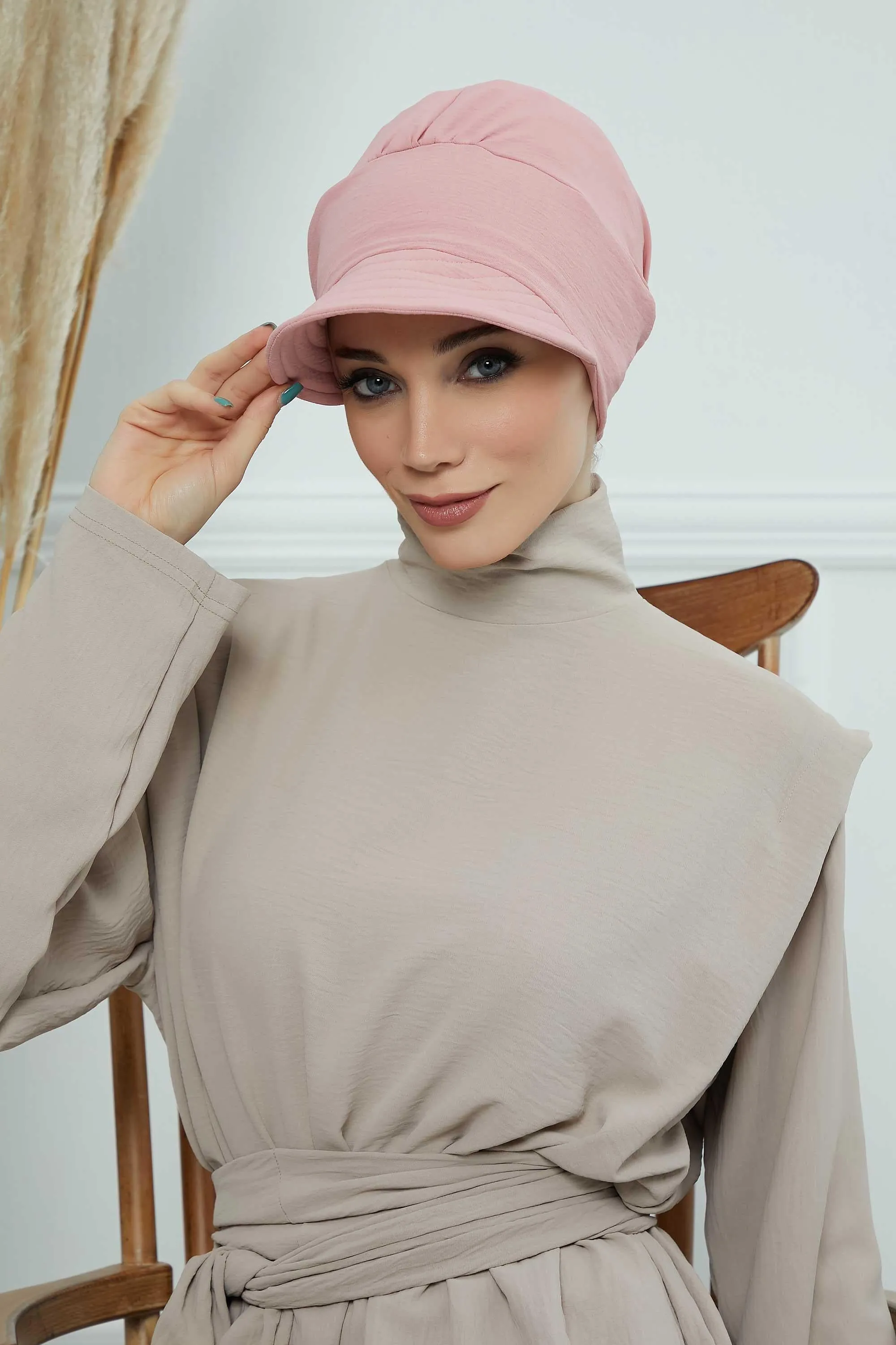 High Quality Newsboy Women Hat, Pre-Tied Turban made from High Quality Wrinkle-Resistant Aerobin Fabric, Visored Instant Turban Cover,B-73A