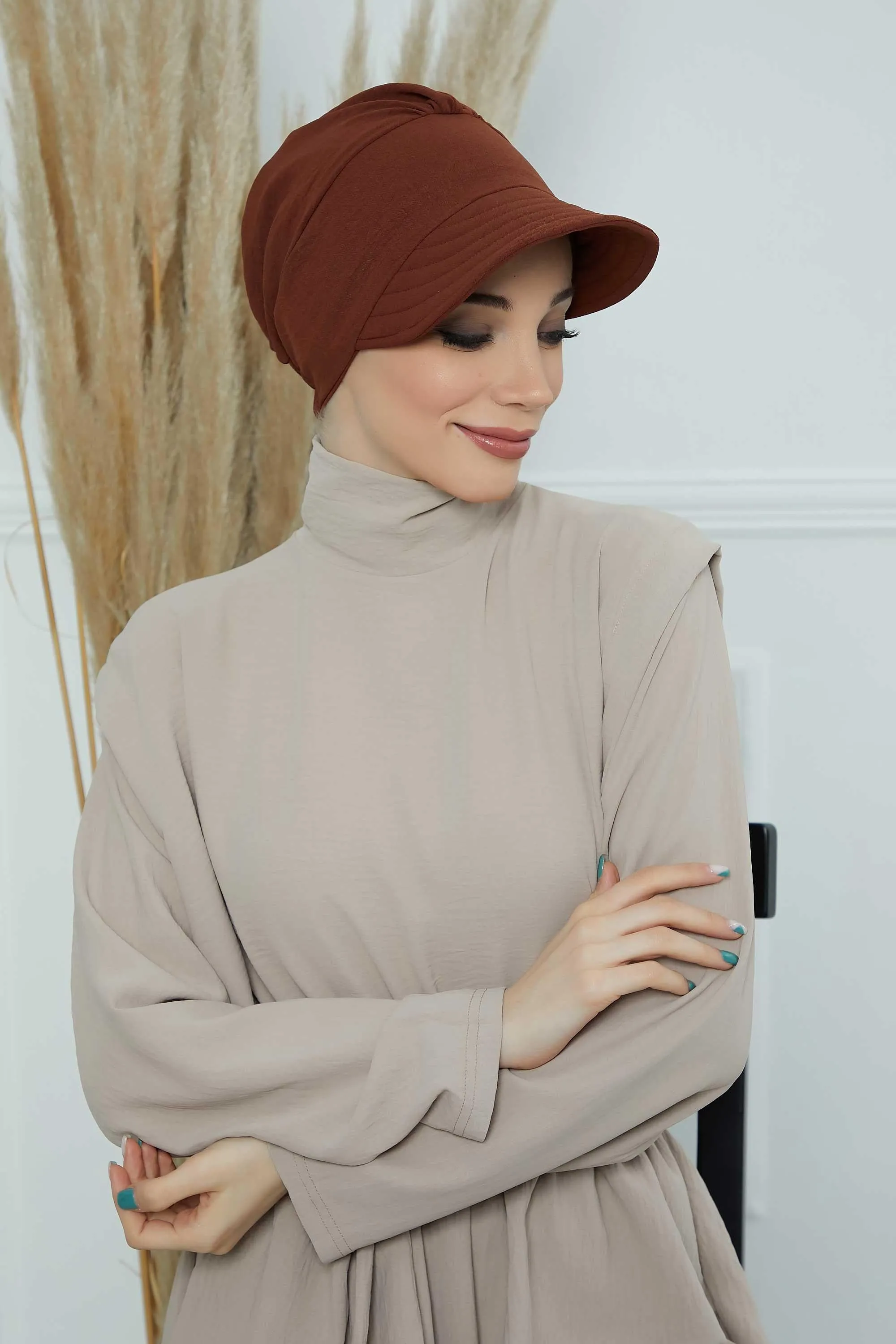 High Quality Newsboy Women Hat, Pre-Tied Turban made from High Quality Wrinkle-Resistant Aerobin Fabric, Visored Instant Turban Cover,B-73A