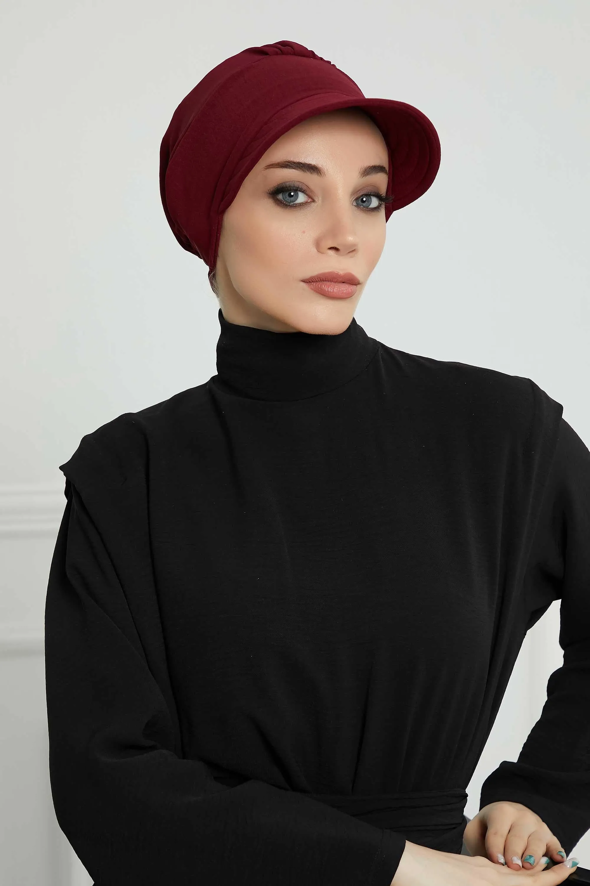 High Quality Newsboy Women Hat, Pre-Tied Turban made from High Quality Wrinkle-Resistant Aerobin Fabric, Visored Instant Turban Cover,B-73A