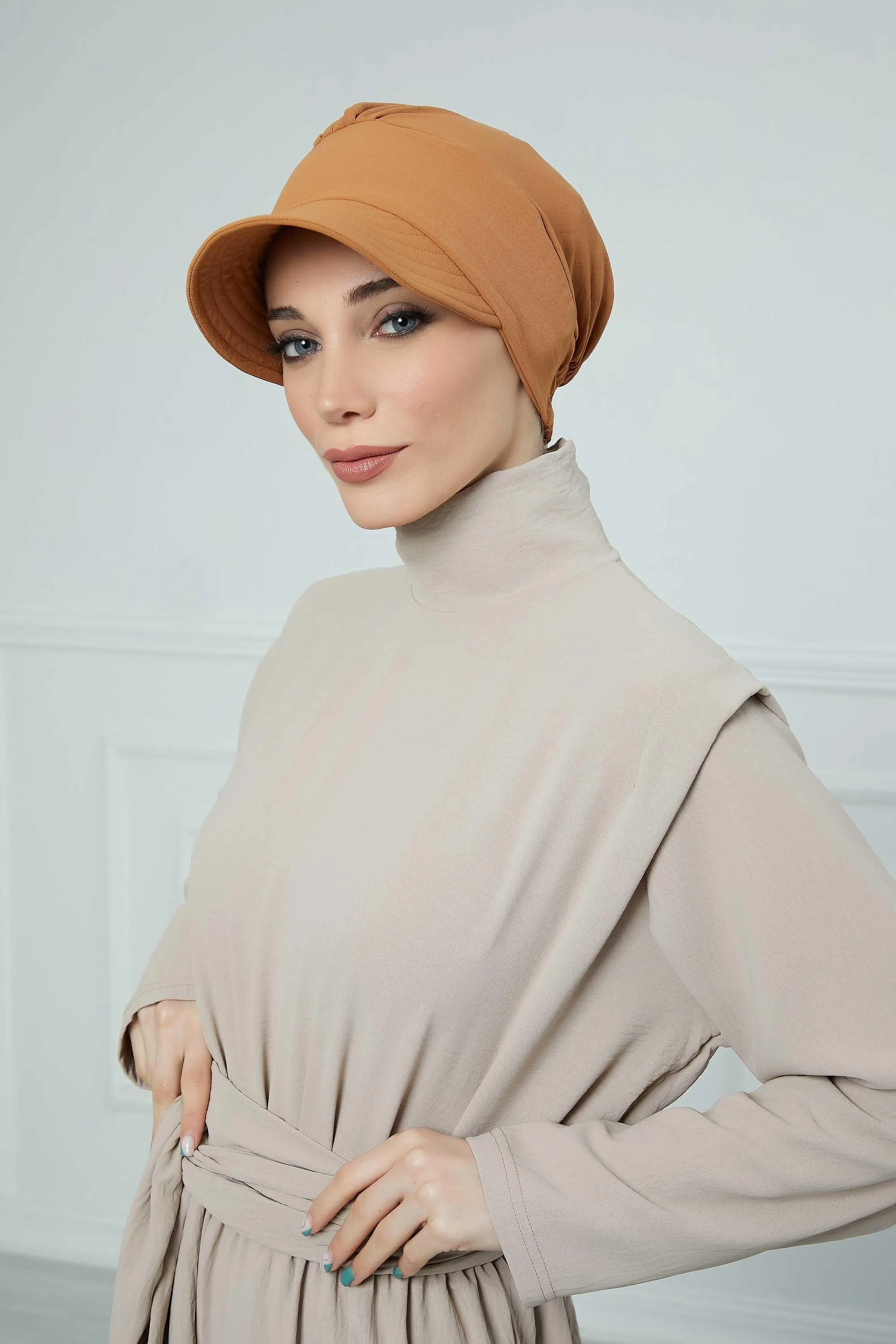 High Quality Newsboy Women Hat, Pre-Tied Turban made from High Quality Wrinkle-Resistant Aerobin Fabric, Visored Instant Turban Cover,B-73A