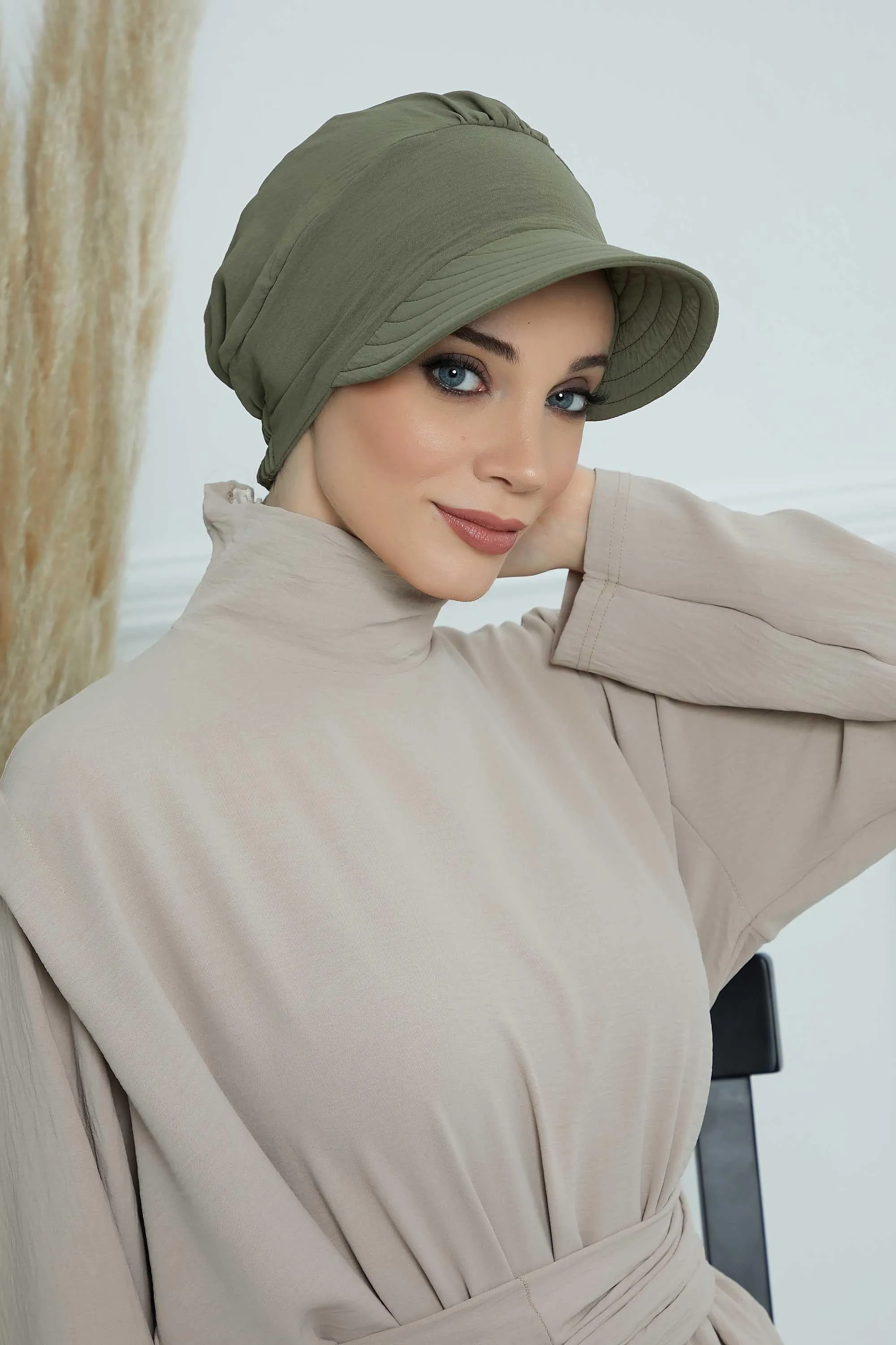 High Quality Newsboy Women Hat, Pre-Tied Turban made from High Quality Wrinkle-Resistant Aerobin Fabric, Visored Instant Turban Cover,B-73A