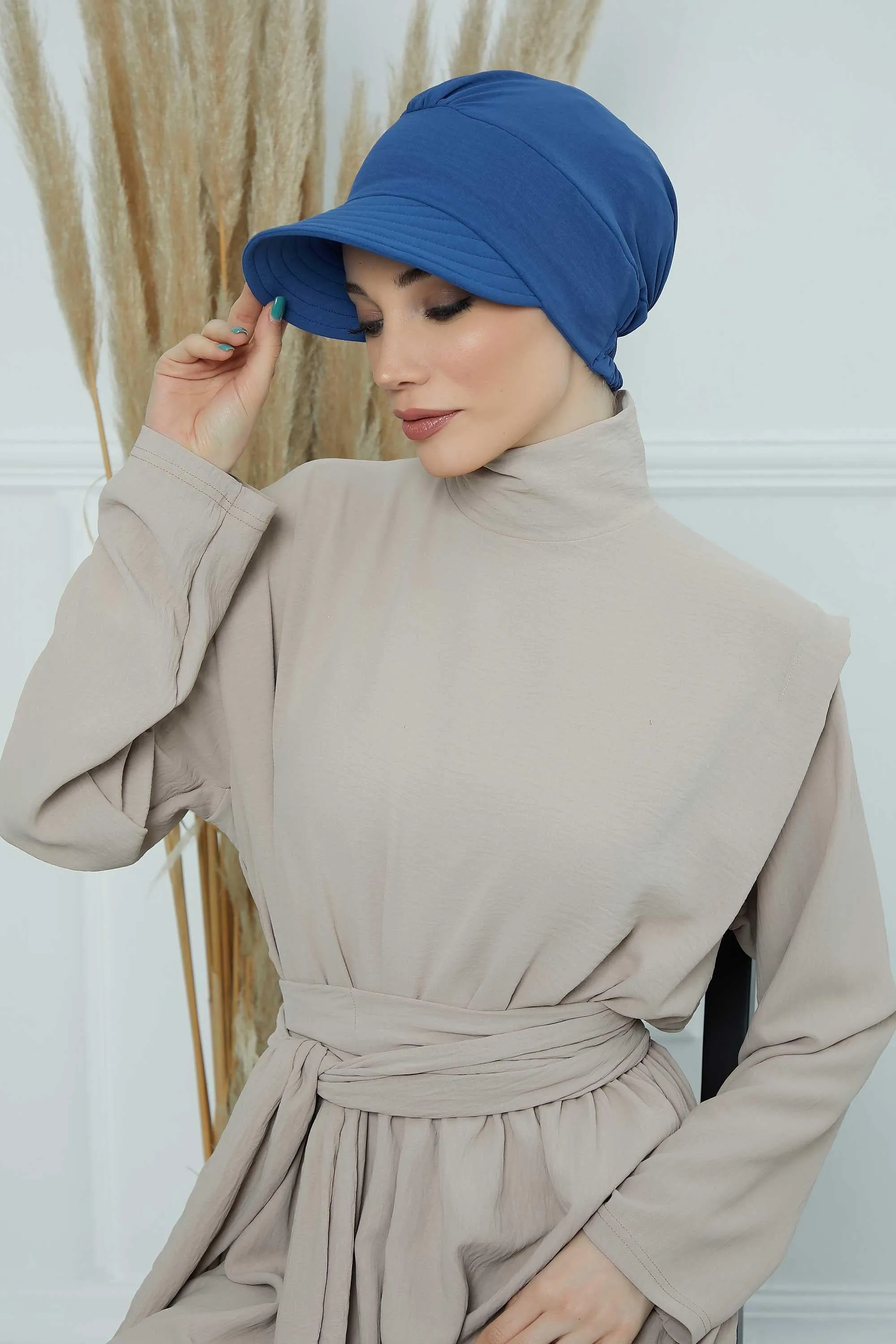 High Quality Newsboy Women Hat, Pre-Tied Turban made from High Quality Wrinkle-Resistant Aerobin Fabric, Visored Instant Turban Cover,B-73A