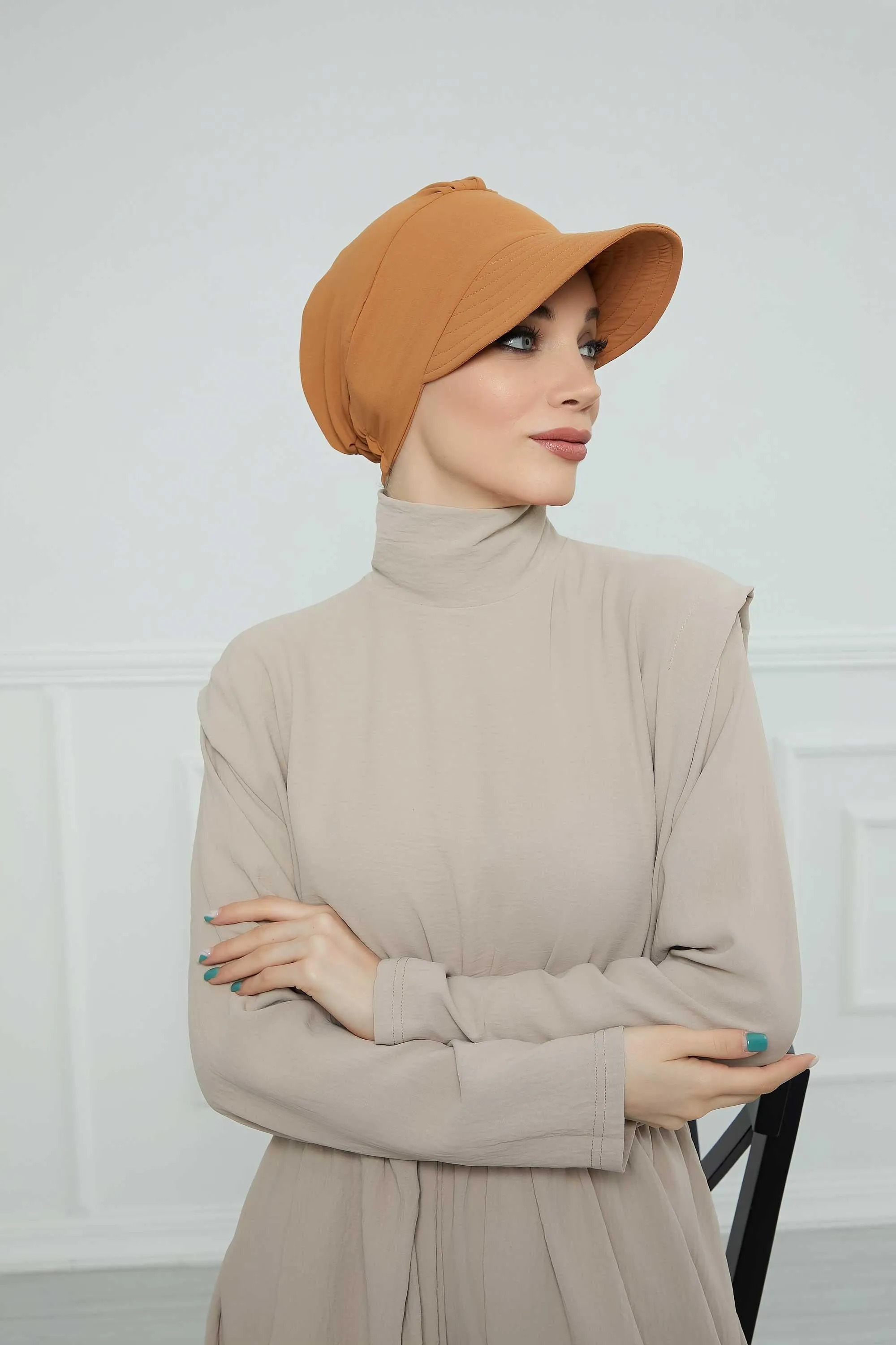 High Quality Newsboy Women Hat, Pre-Tied Turban made from High Quality Wrinkle-Resistant Aerobin Fabric, Visored Instant Turban Cover,B-73A