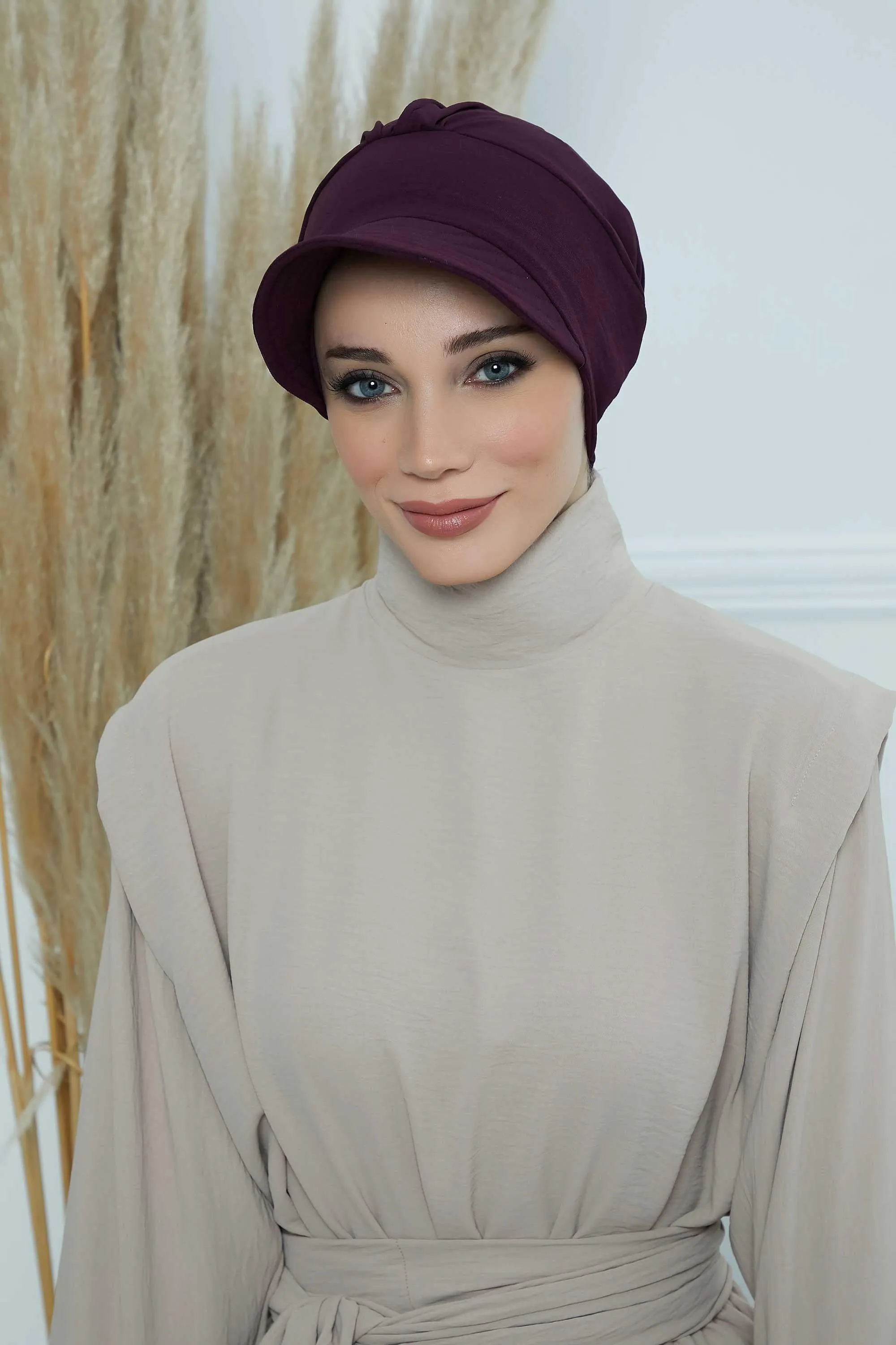 High Quality Newsboy Women Hat, Pre-Tied Turban made from High Quality Wrinkle-Resistant Aerobin Fabric, Visored Instant Turban Cover,B-73A