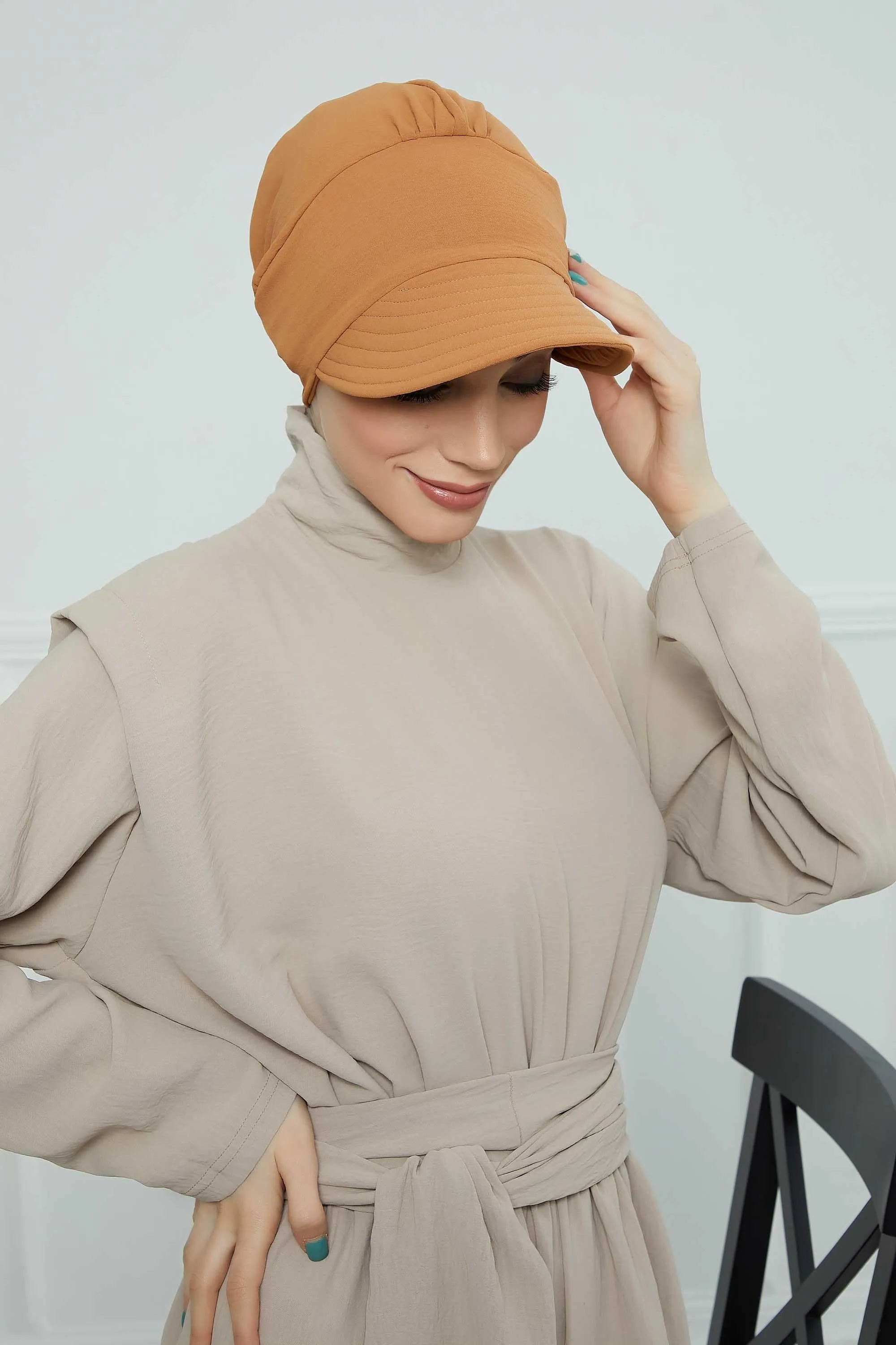 High Quality Newsboy Women Hat, Pre-Tied Turban made from High Quality Wrinkle-Resistant Aerobin Fabric, Visored Instant Turban Cover,B-73A