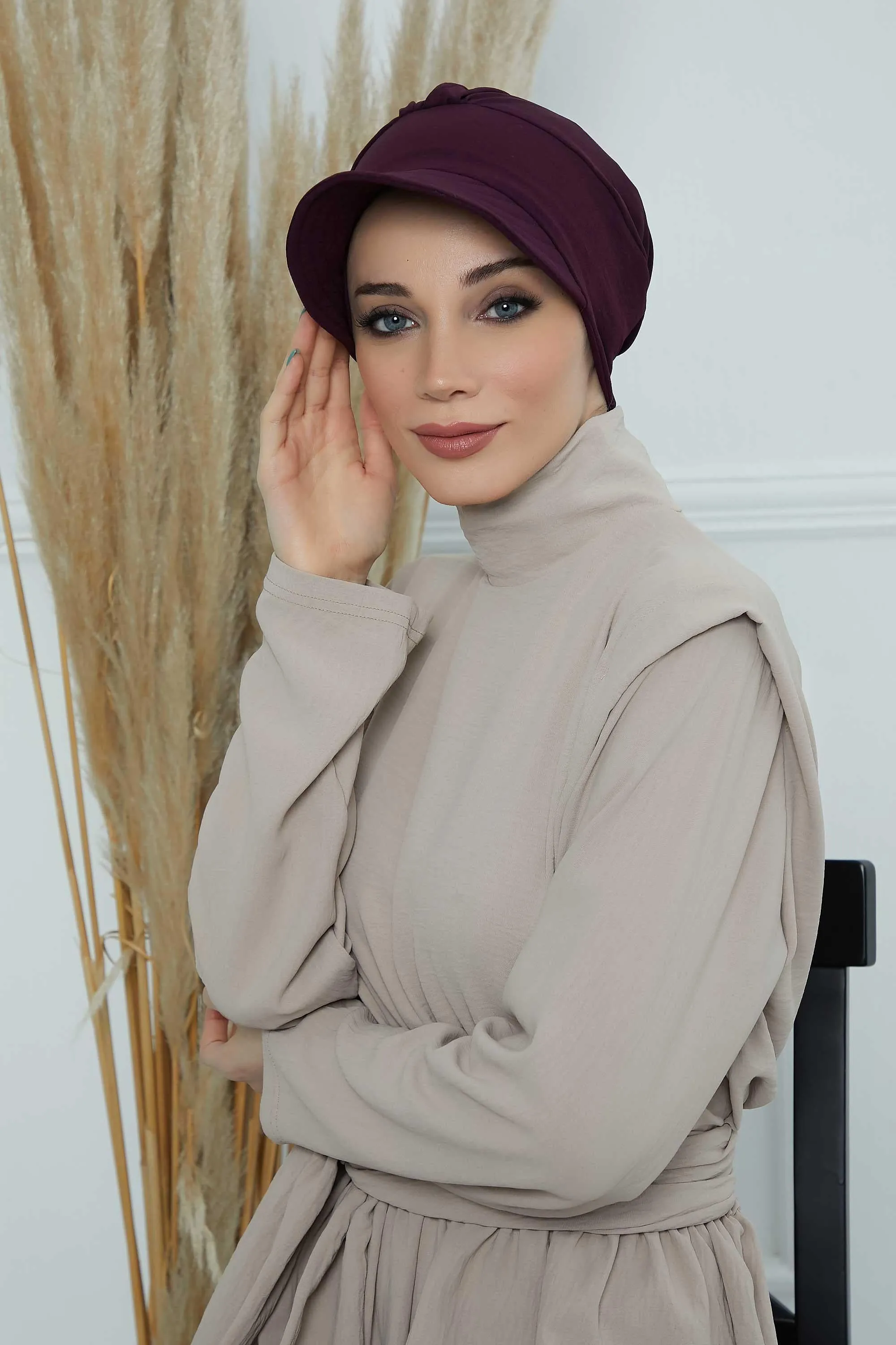 High Quality Newsboy Women Hat, Pre-Tied Turban made from High Quality Wrinkle-Resistant Aerobin Fabric, Visored Instant Turban Cover,B-73A