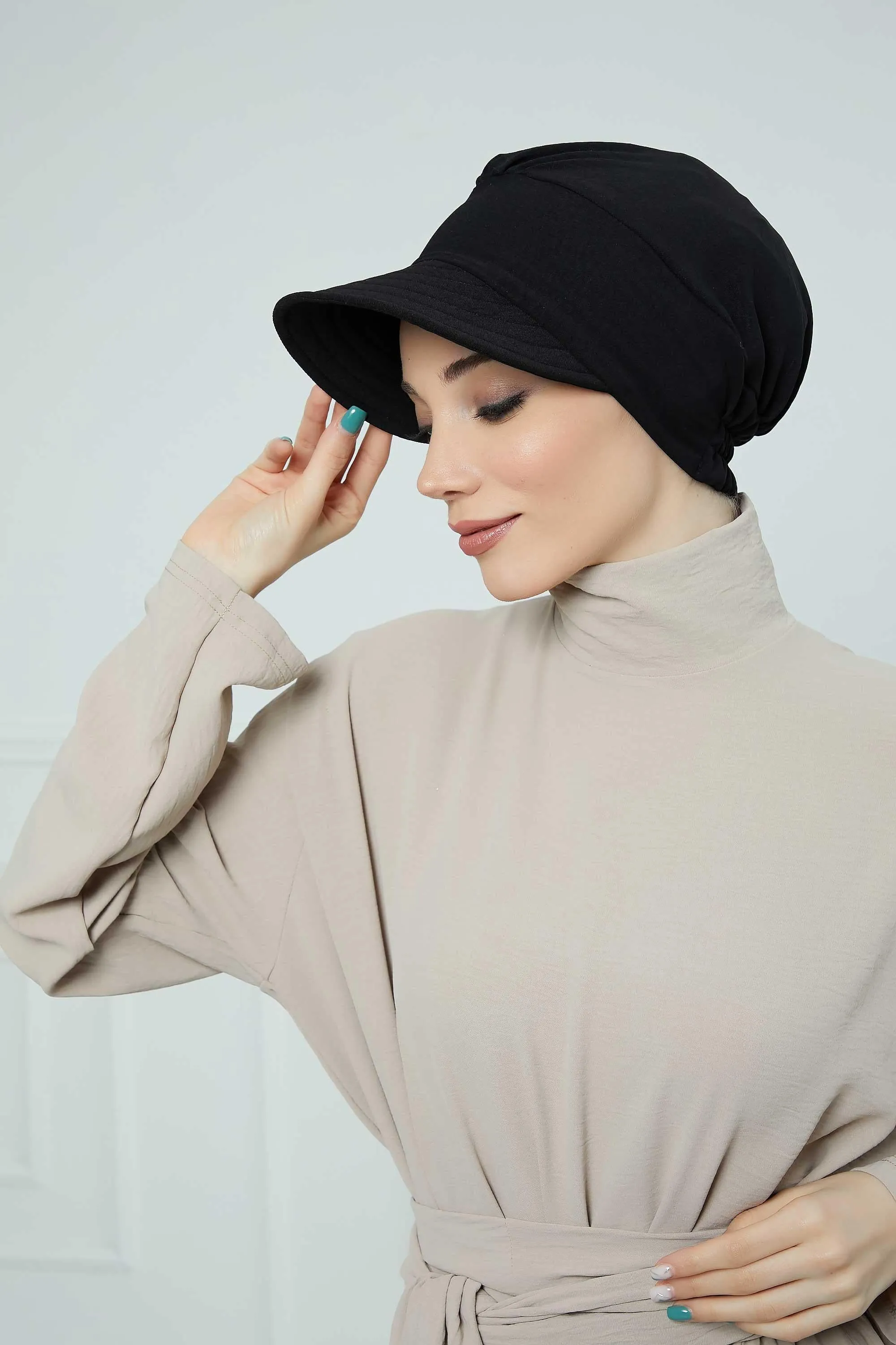 High Quality Newsboy Women Hat, Pre-Tied Turban made from High Quality Wrinkle-Resistant Aerobin Fabric, Visored Instant Turban Cover,B-73A